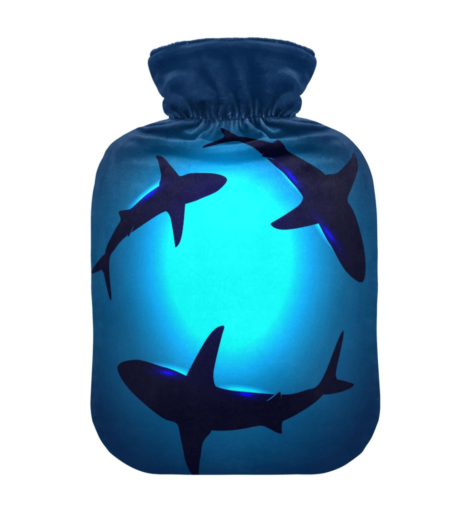 Ocean Shark Blue Hot Water Bottle with Cover - 2L for Pain Relief & Warmth | Ideal for Menstrual Cramps Hand & Feet Warmer | Durable & Safe - Buy Online on GoSupps.com