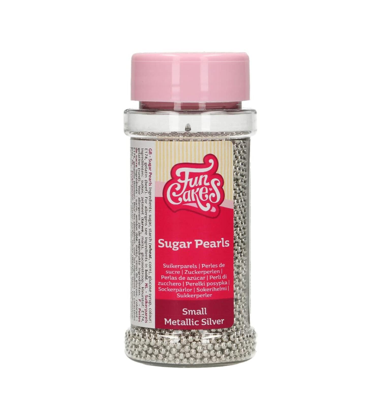 FunCakes Sugar Pearls Small Metallic Silver: Cake Sprinkles Great Taste Perfect for Cake Decorating Edible Sugar Pearls. 80 g.