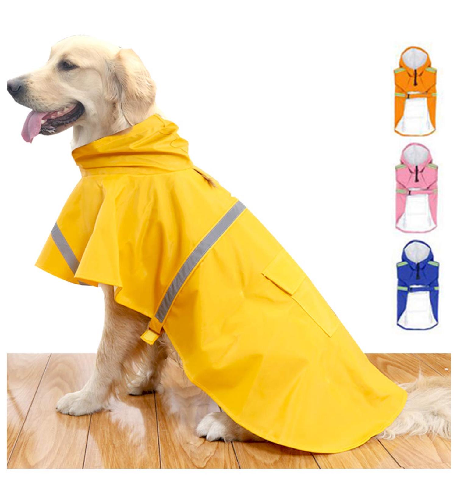 Hapee Large Dog Raincoat with Reflective Strip Hoodie, Yellow, 20 inch Back Length - Buy Online on GoSupps.com
