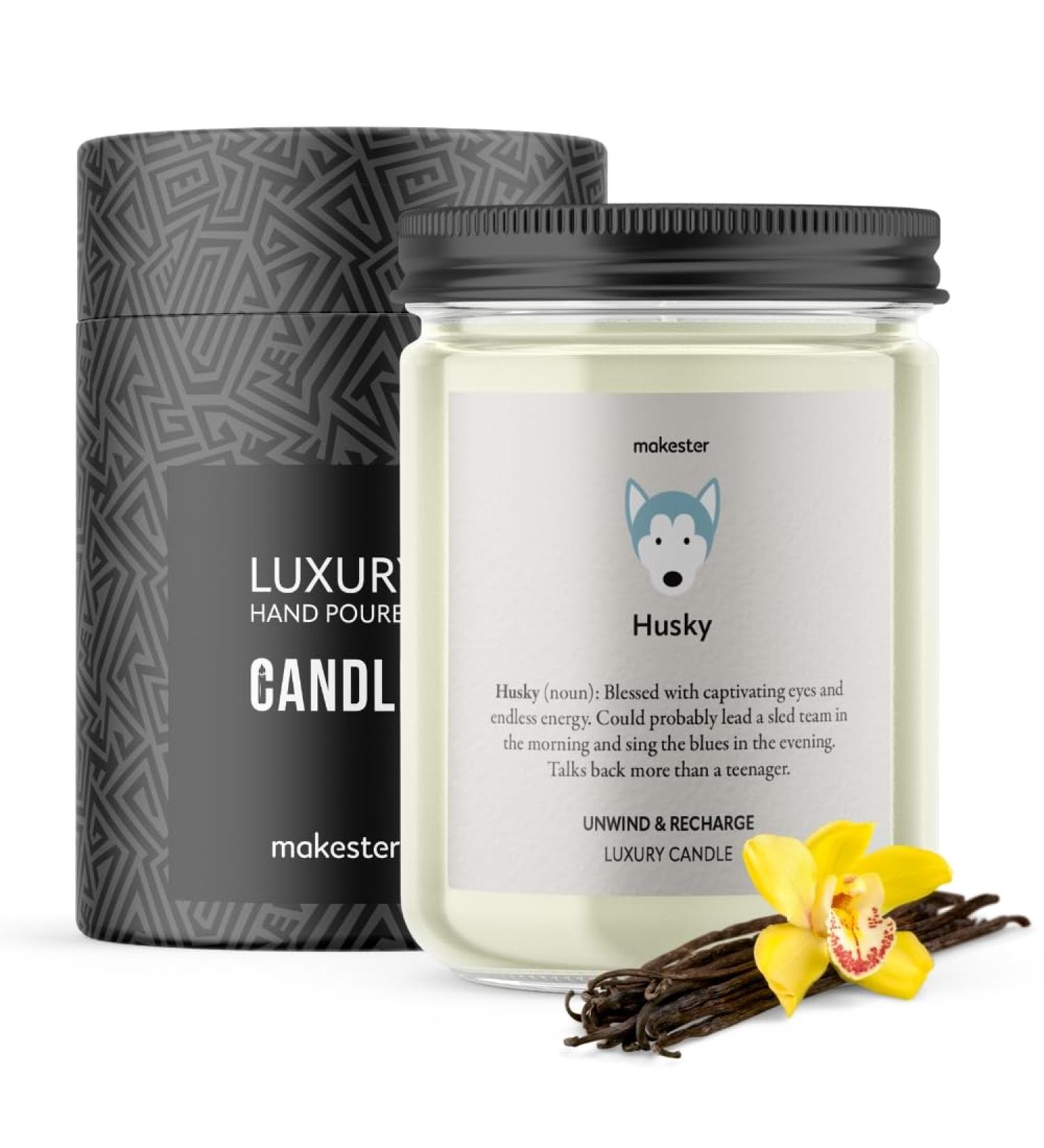 Husky Candle - 220g Soy Wax with Madagascan Vanilla Jasmine & Sugared Almond - Perfect Gift for Dog Lovers - Makester Candles - Buy Online on GoSupps.com