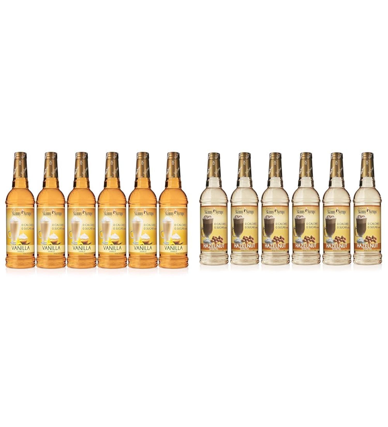 Jordan's Skinny Syrups Vanilla Syrup (750ml Sugar-Free Zero Calorie Keto Friendly) & Hazelnut Syrup (750ml Sugar-Free Zero Calorie Keto Friendly) - Guilt-Free Coffee Syrup Duo for Rich Flavors