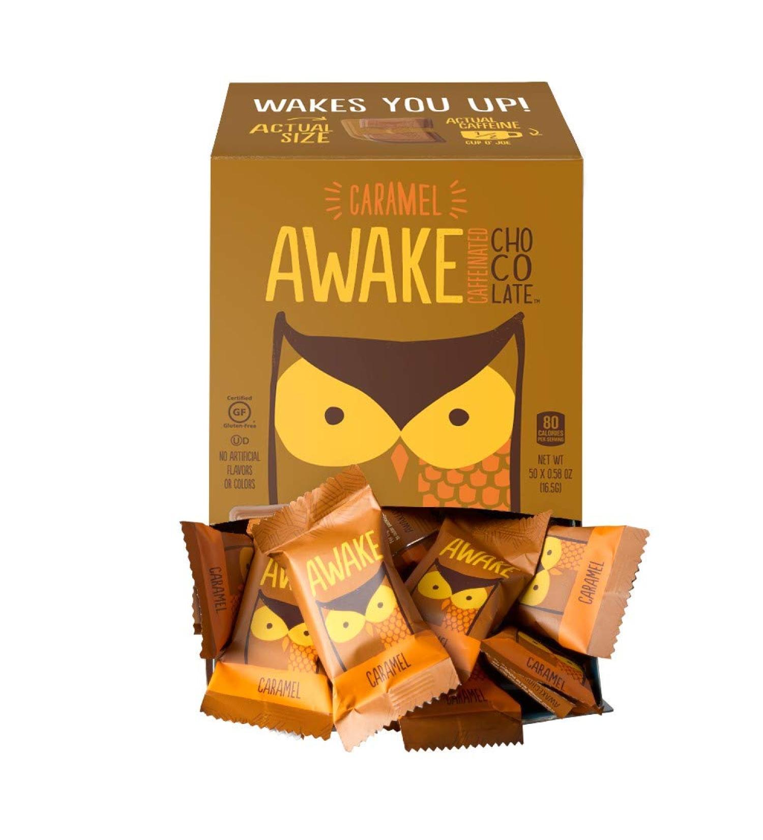 AWAKE Caffeinated Chocolate Bites - Caramel Energy Snack (50 Count) - Buy Online on GoSupps.com