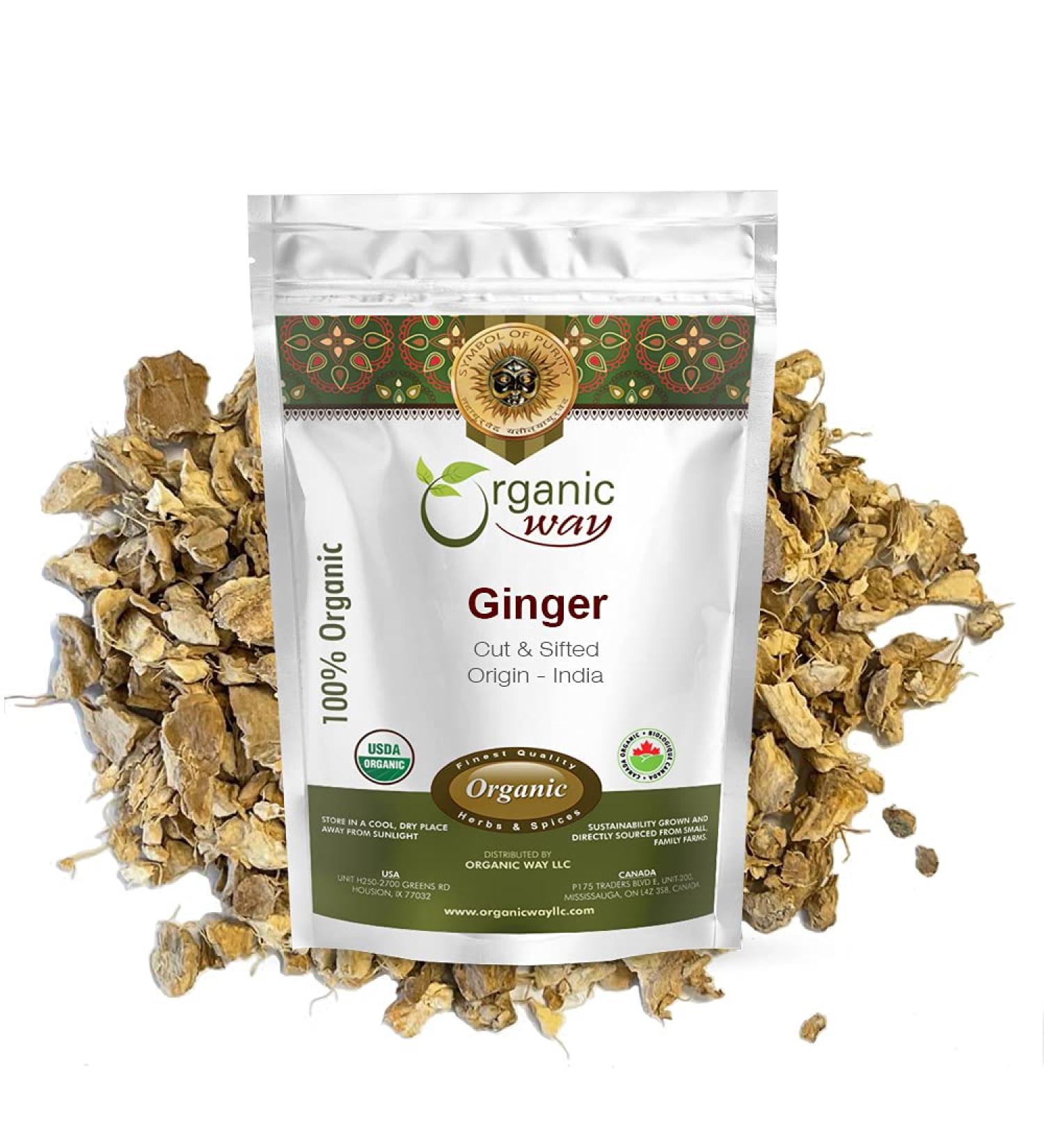 Organic Way Premium Dried Ginger Root Cut & Sifted - 4 oz | Organic, Kosher, Raw, Vegan, Non GMO, Gluten Free | USDA Certified | Origin India - Buy Online on GoSupps.com