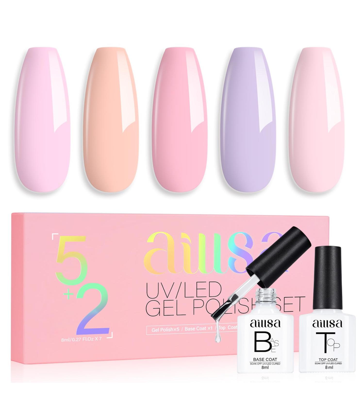 AILLSA Pastel Pink Gel Nail Polish Set Lavender Purple Lilac Orange Macaron Gel Polish with Base and Top Coat Long Lasting All Season Color Soak Off U V L ED Manicure Art Salon DIY at Home 7Pcs 8ML Pink Macaron - Buy Online on GoSupps.com