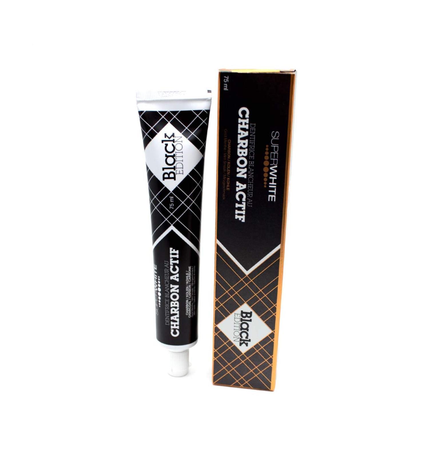 SUPERWHITE Black Edition Activated Charcoal Toothpaste - 75ml | Premium Teeth Whitening & Fresh Breath | Ships Internationally - Buy Online on GoSupps.com
