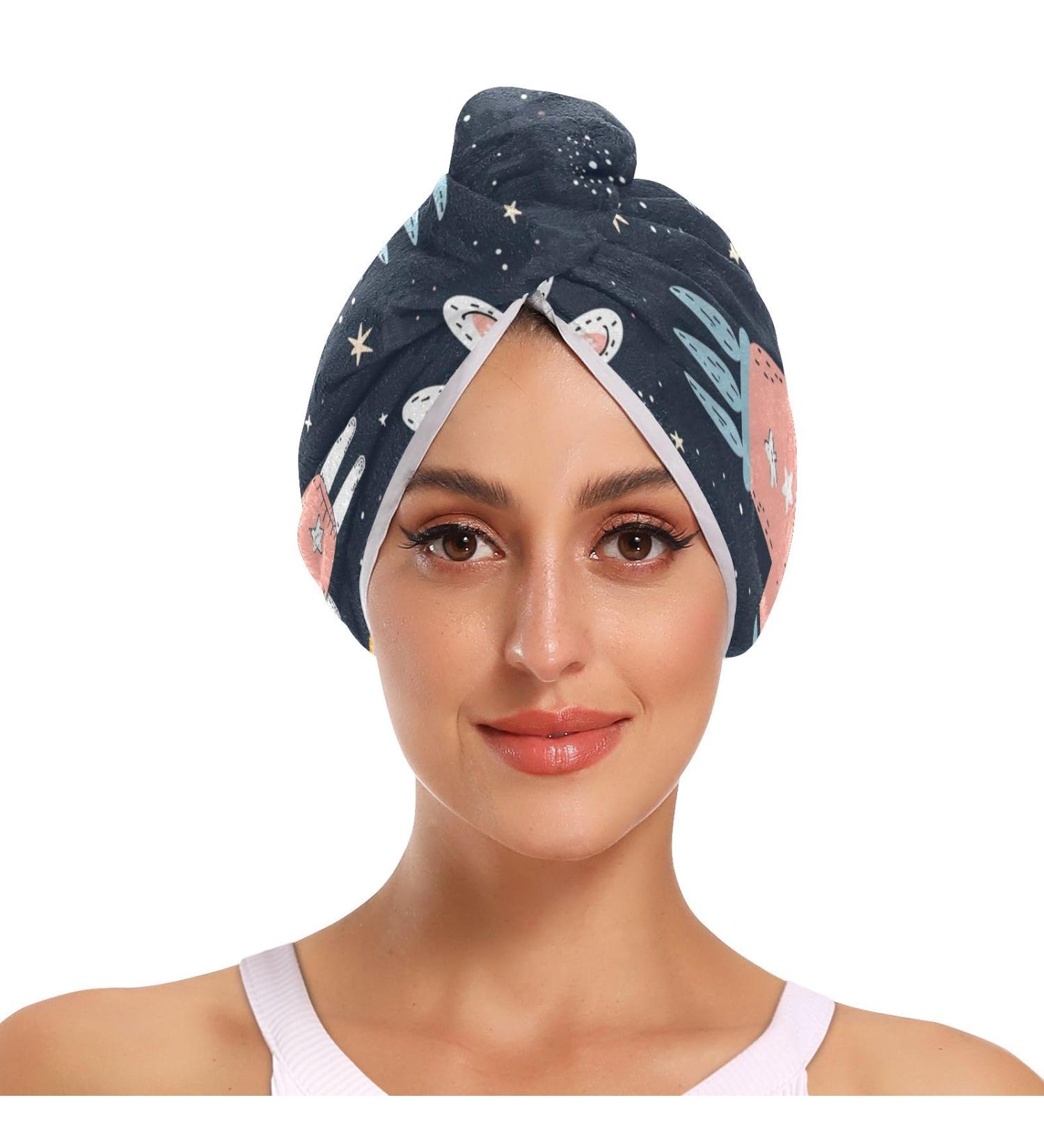Space Rabbit Astronauts Hair Towel 2 Pack | Super Absorbent Quick Dry Hair Turbans for Women & Girls - Buy Online on GoSupps.com