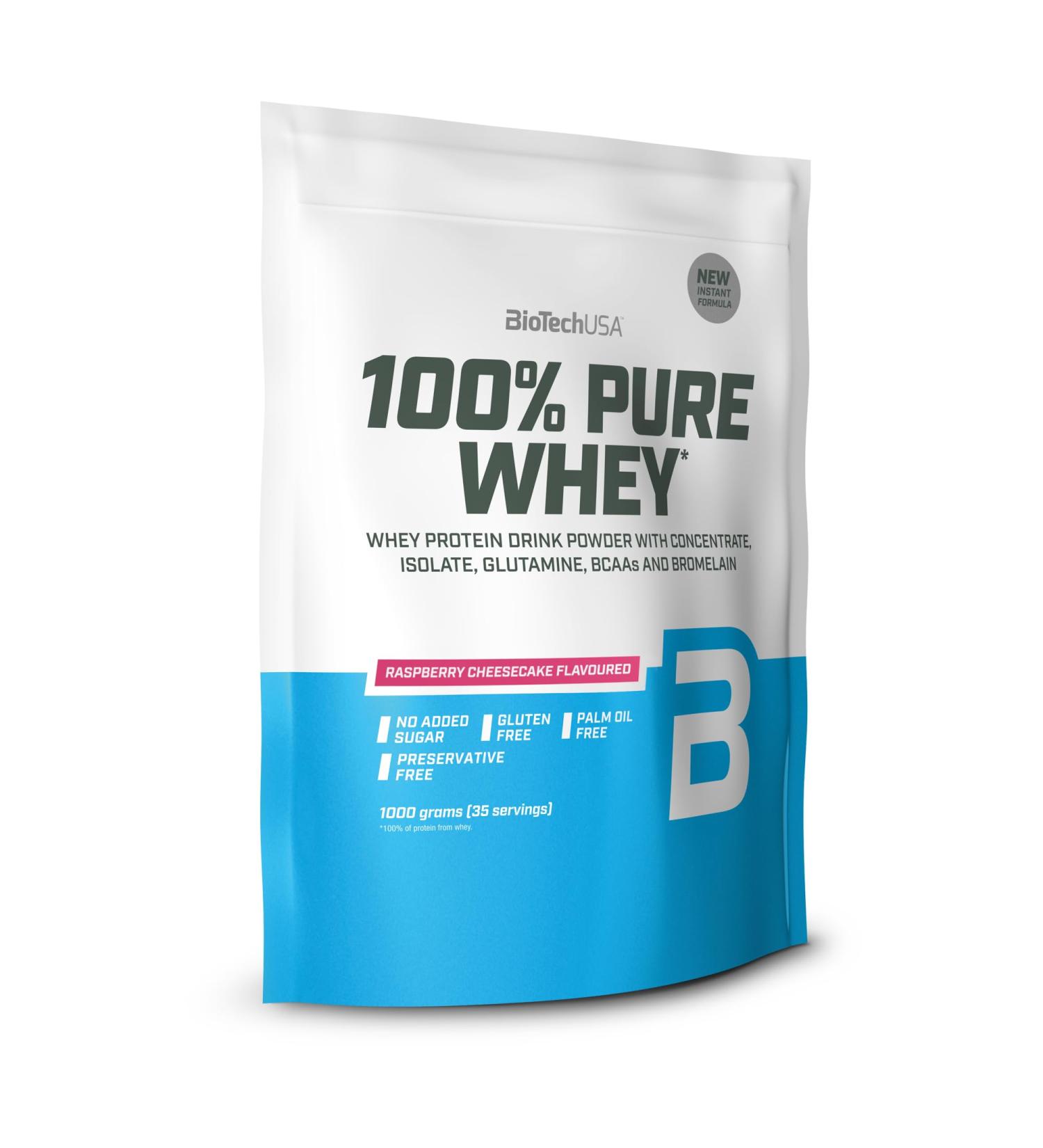 Buy Biotechusa 100% Pure Whey Protein Powder - Gluten-Free Raspberry Cheesecake Flavor | 21g Protein & BCAA | 1kg - International Shipping Available - Buy Online on GoSupps.com