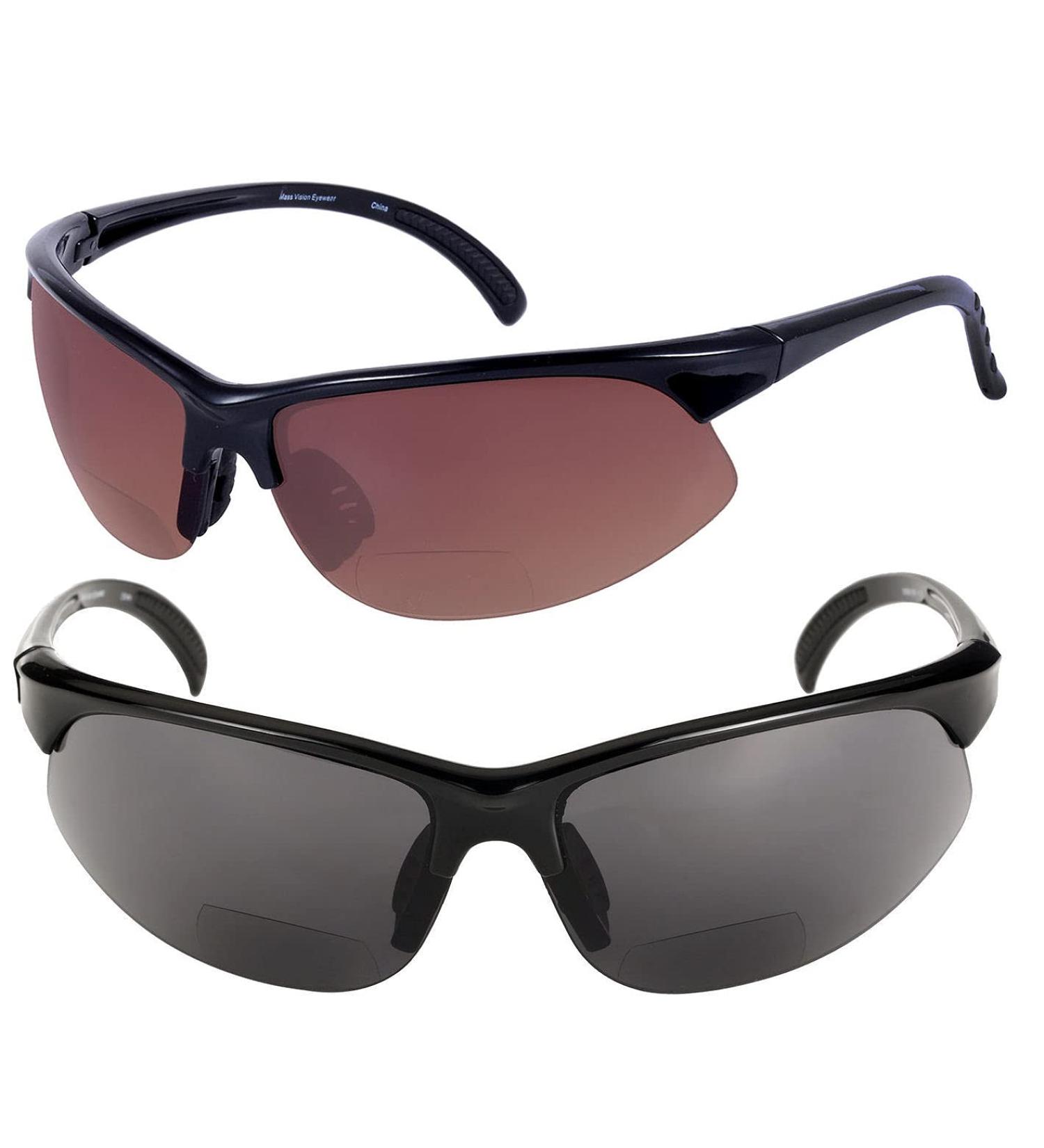 Bifocal Sport Wrap Reading Sunglasses 1.75x for Men and Women - 2 Pair Outdoor Sun Readers, Black/Amber, 2 Cases - Buy Online on GoSupps.com