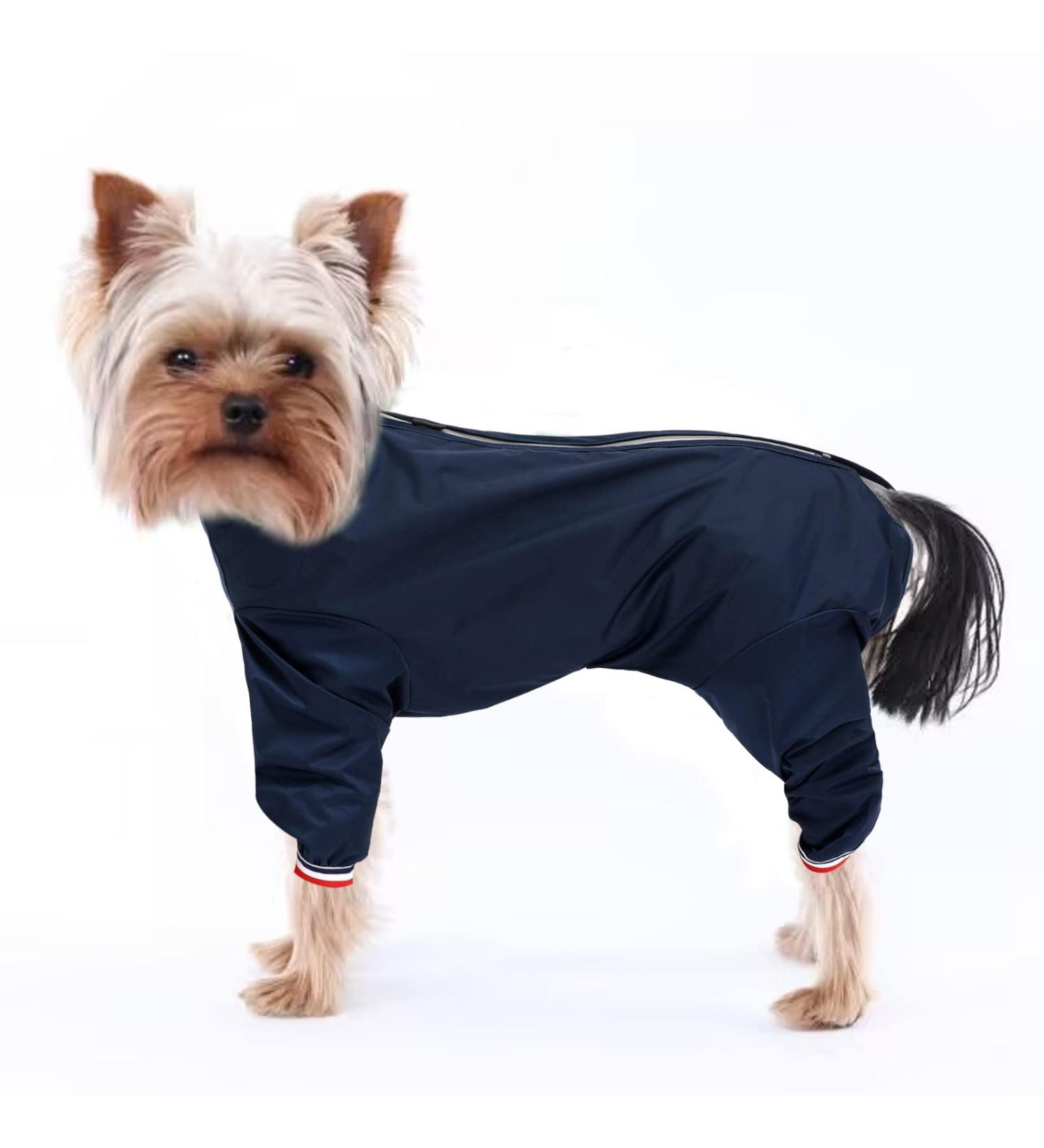 Geyecete 1/2 Leg Trouser Suit Dog Raincoat Lightweight Pet Waterproof Jacket for Dogs Puppy Four Legs three colours -Navy-M M Navy
