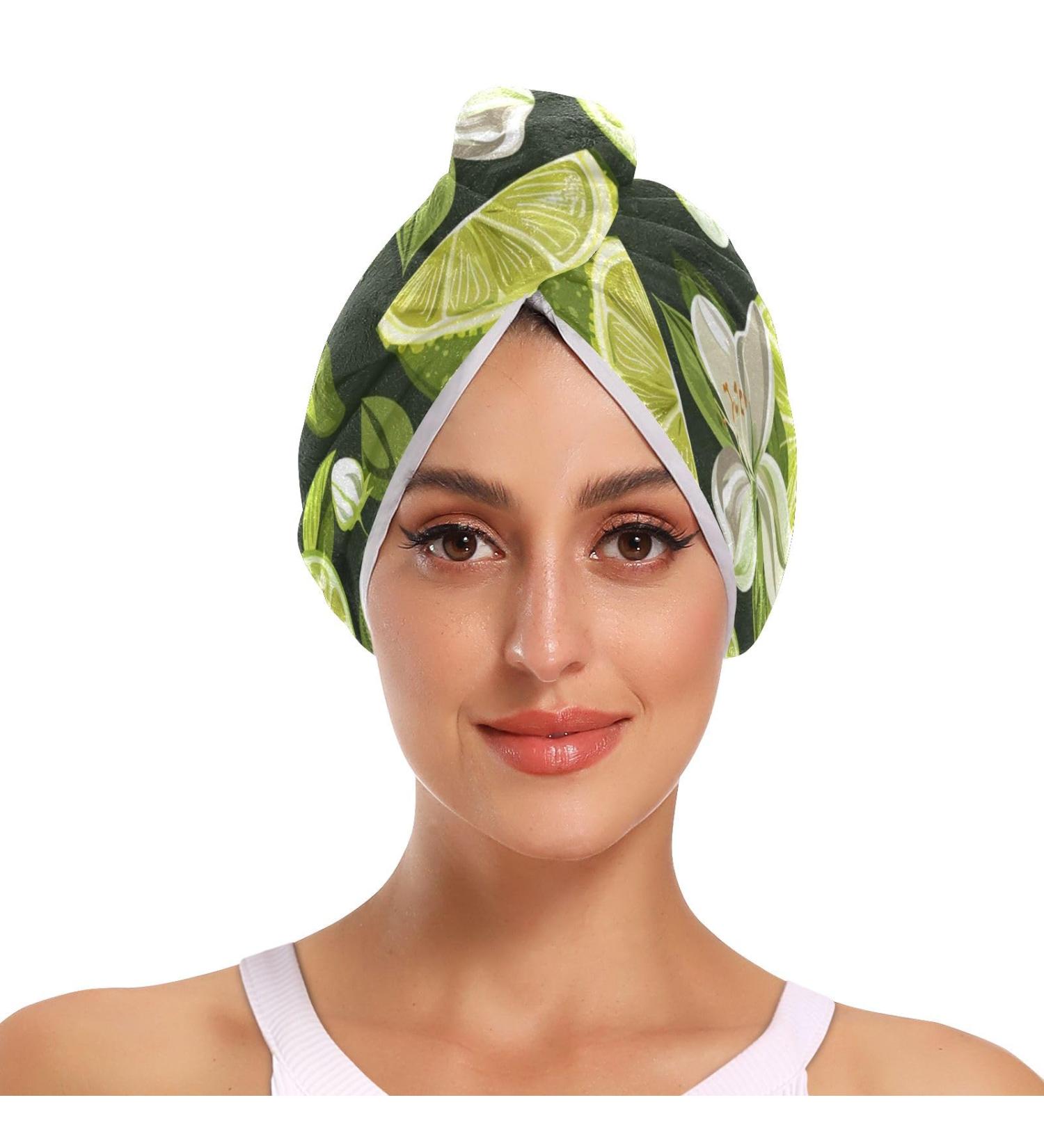 Buy Green Lemon Flowers Hair Towel 2 Pack - Super Absorbent Quick Dry Hair Turbans for Women & Girls - Buy Online on GoSupps.com