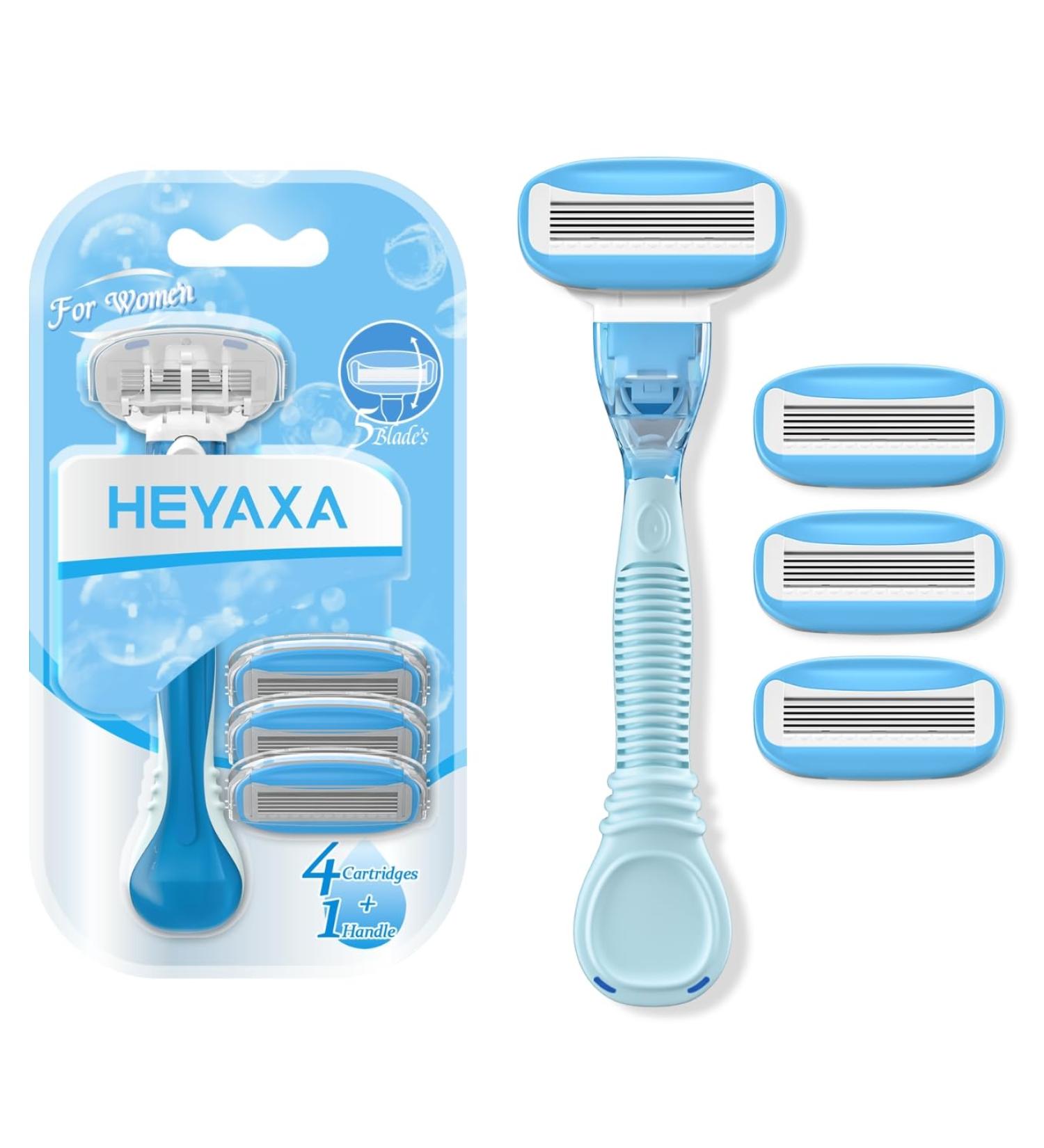 Premium Women's Razors Set - 4 Razor Refills & Non-Slip Handle - Organic Lubricating Strip & 5 Blades - Disposable Women's Shaving Solution in Blue - Buy Online on GoSupps.com
