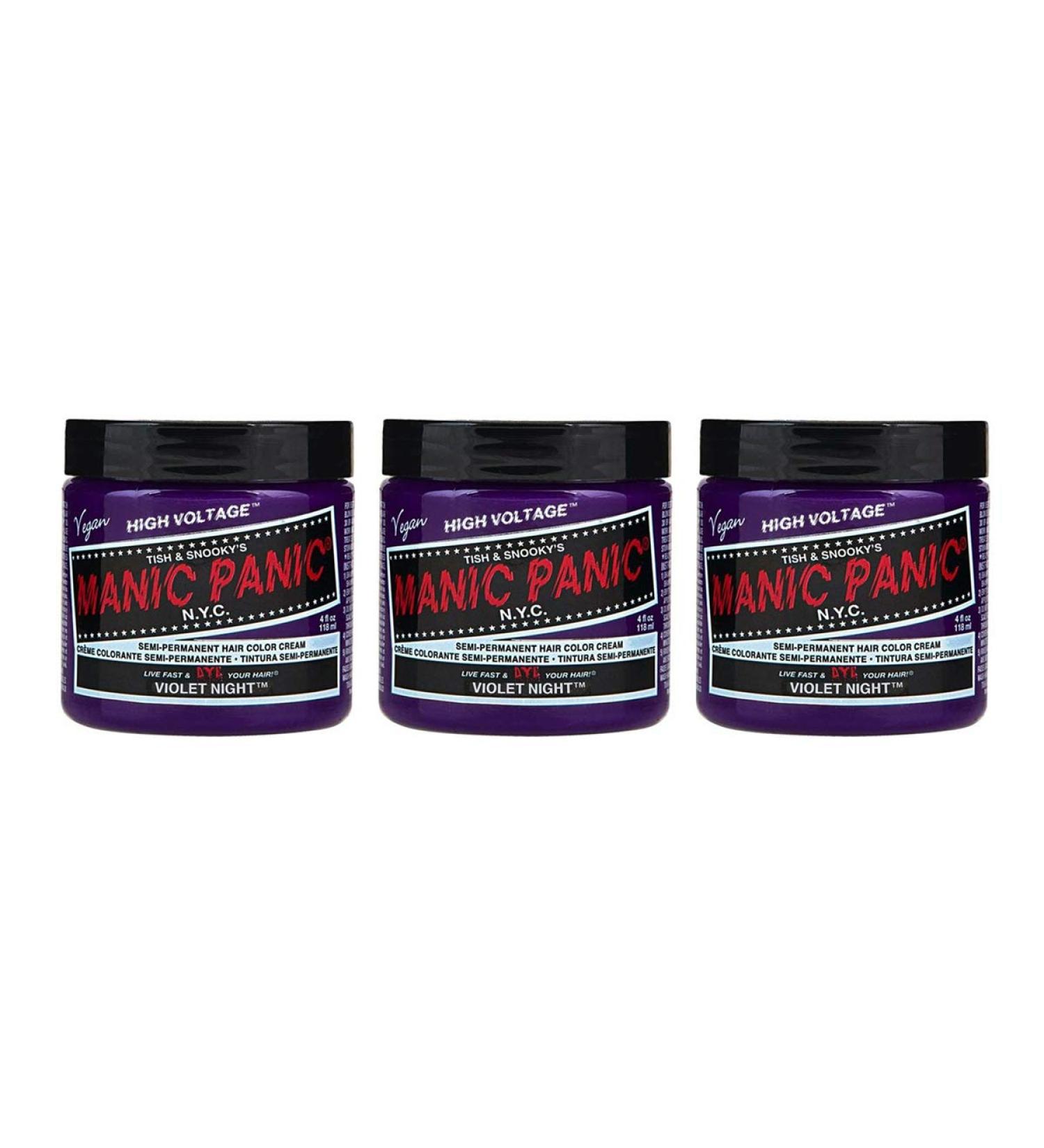 Manic Panic Violet Night Semi Permanent Hair Dye - Vegan Cruelty-Free Purple Hair Color (Pack of 3 x 118ml) - Buy Online on GoSupps.com