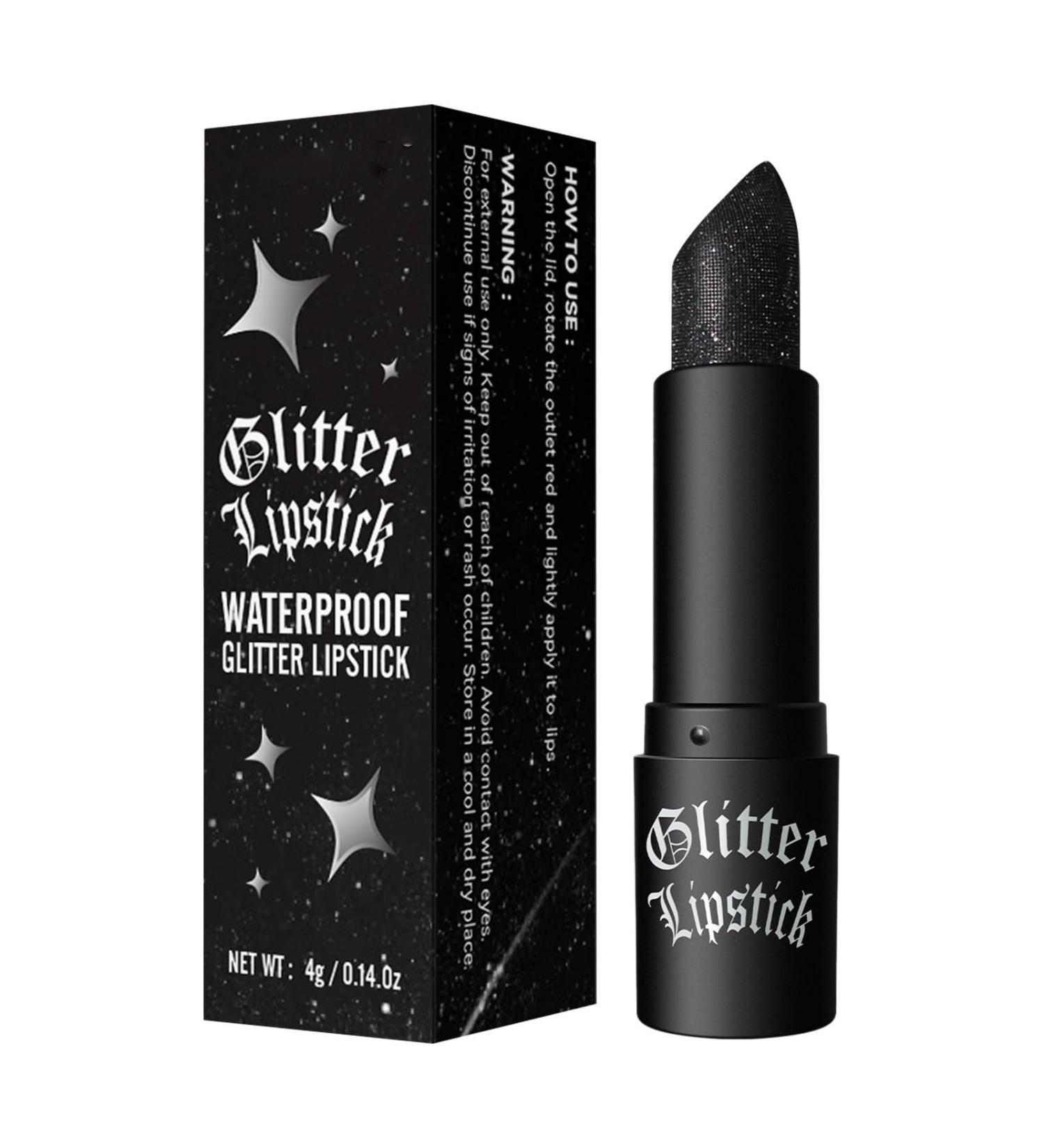  Opilroyn Halloween Black Lipstick Glitter Lipstick | Waterproof Glitter Sparkling Lipstick Non-Stick Matte Balm Body-Free for Women - Buy Online on GoSupps.com