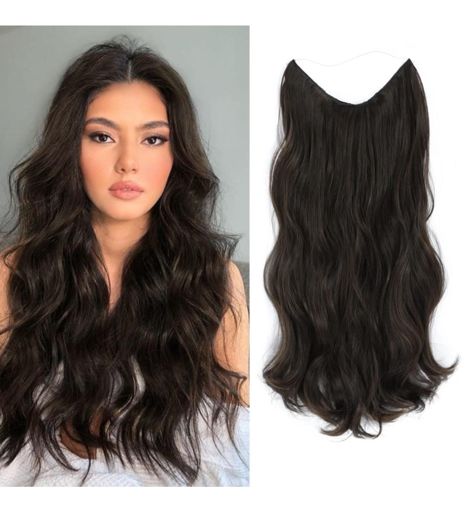 Ms TAj Natural Dark Brown Halo Hair Extensions 20 inch - Adjustable, Invisible Curly Hair Piece for Women - Buy Online on GoSupps.com