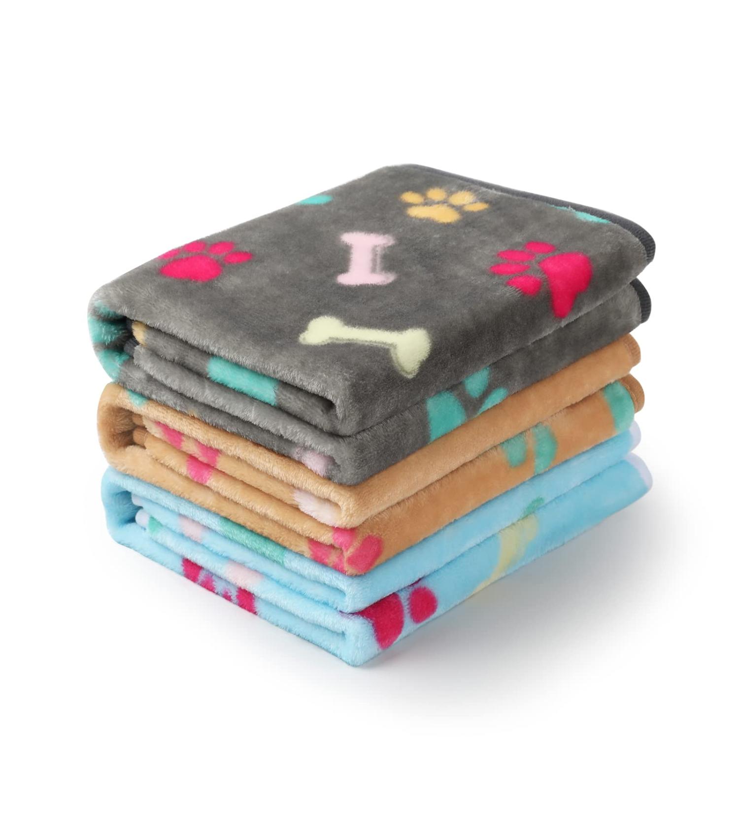Super Soft Fluffy Fleece Pet Blanket Pack of 3 - Small Paw Design for Dogs, Puppies, and Cats - Buy Online on GoSupps.com