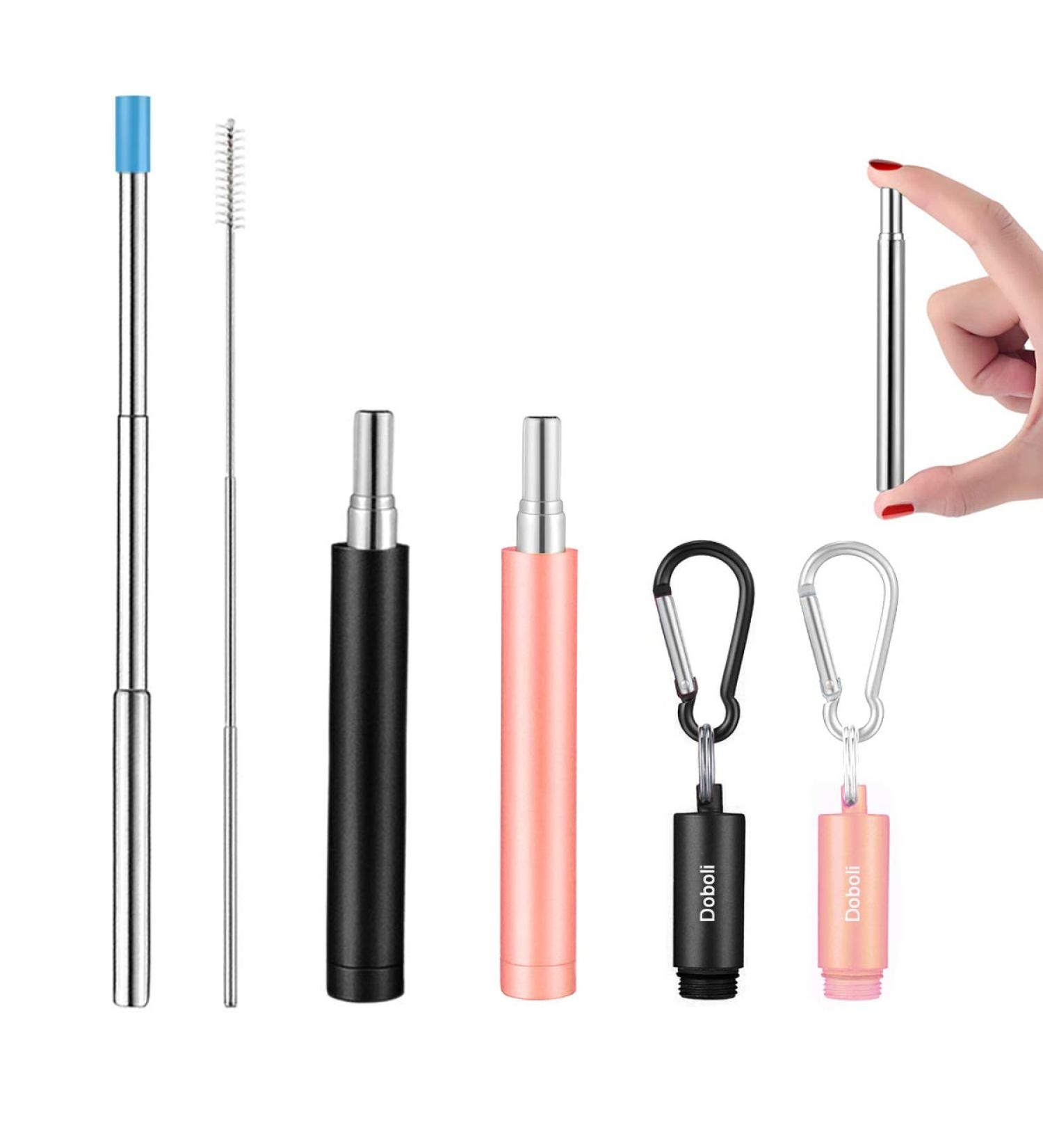 2 Pack Reusable Metal Straws Collapsible Stainless Steel Drinking Straw Travel Portable Telescopic Straw with Case 2 Cleaning Brushes Included Black/Rose Gold Black-Rose Gold - Buy Online on GoSupps.com