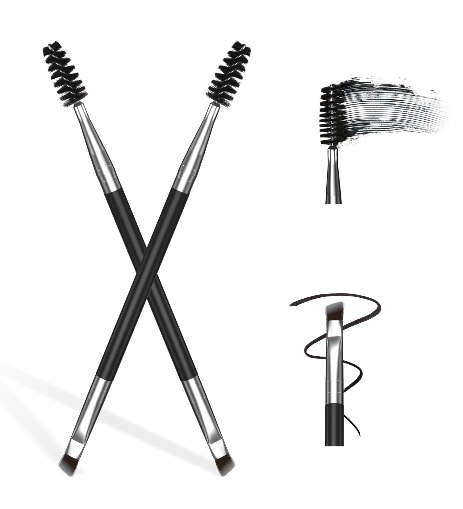 2-Piece Angled Eyebrow Brush Set with Spoolie | Double-Ended Eyebrow Brushes for Shaping & Lining | Multi-Functional Eyelash Brushes - Perfect for Brows & Lashes (Black - Buy Online on GoSupps.com