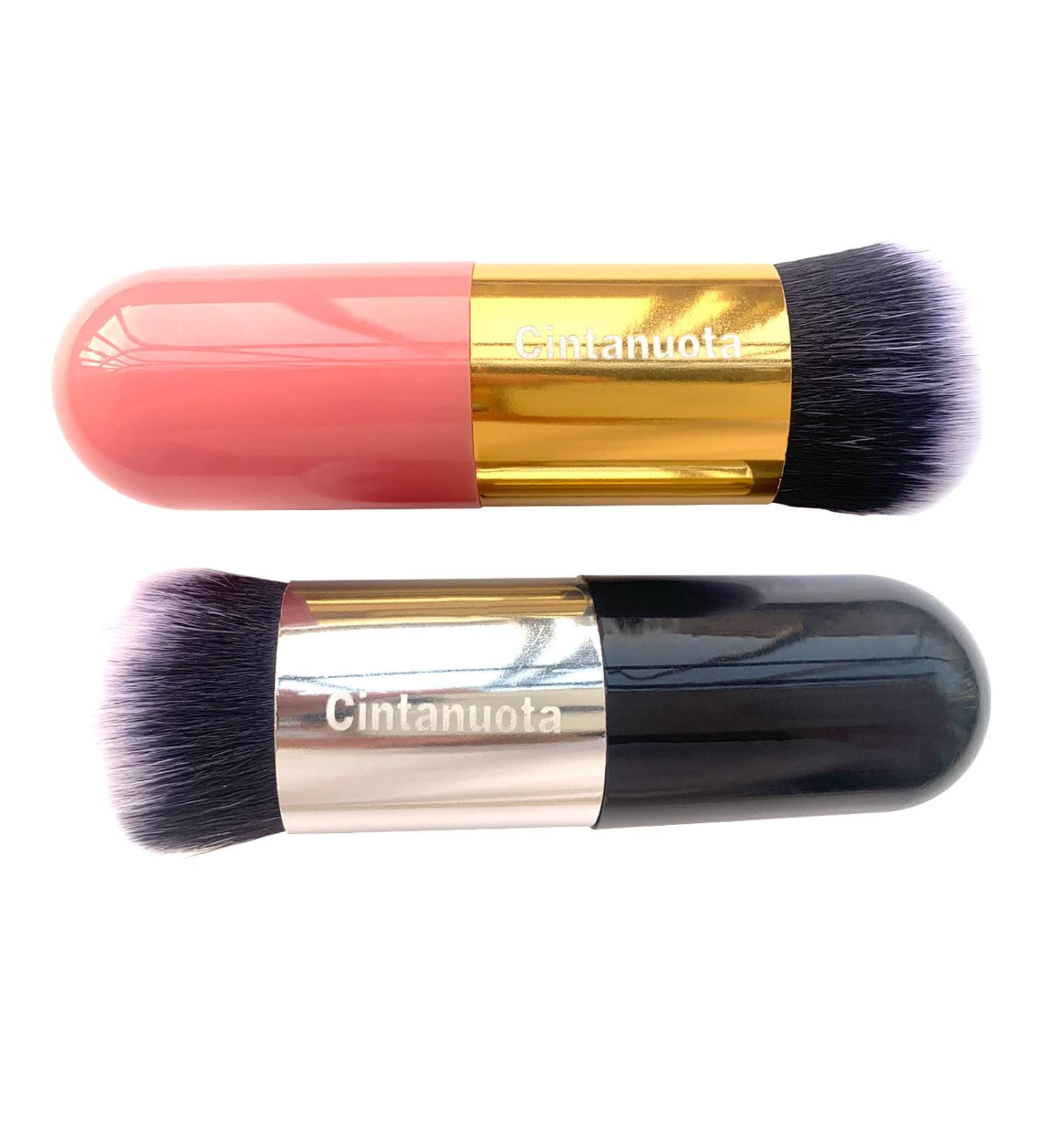 Cintanuota Adorable Chubby Foundation Brush Set - Portable 2-Piece Makeup Brush for Cream, Liquid, or Powder Makeup (Pink + Black) - Buy Online on GoSupps.com