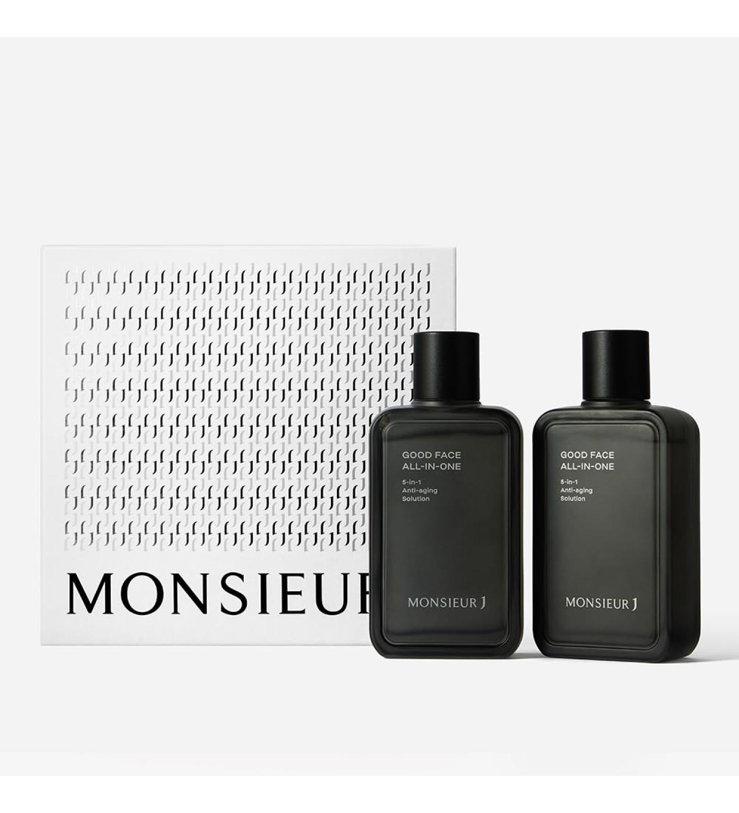 Monsieur J Men's Skincare All-in-One Set | 5-in-1 Facial Treatment (Toner Lotion Essence Fluid Cream) for Dry Skin - 140ml x 2 - Buy Online on GoSupps.com