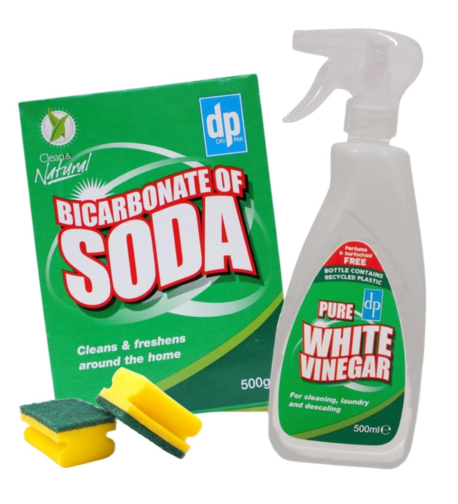 Bicarbonate of Soda for Cleaning with Pure White Vinegar Spray Powerful Natural Cleaning Products with 2 Scourers - Bi Carb Baking Soda Bundle - Buy Online on GoSupps.com