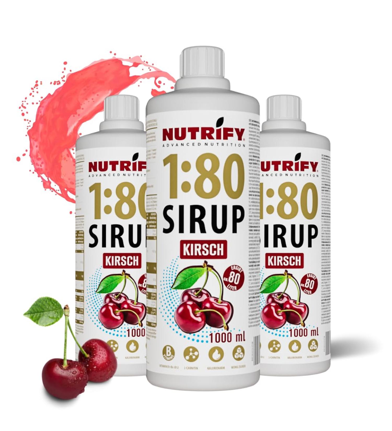 Nutrify Vital Fitness Drink Set - 3x 1L Cherry Beverage Concentrate with Vitamins & L-Carnitine Sugar-Free Low Calorie - Makes 240L Sports Drink - Buy Online on GoSupps.com