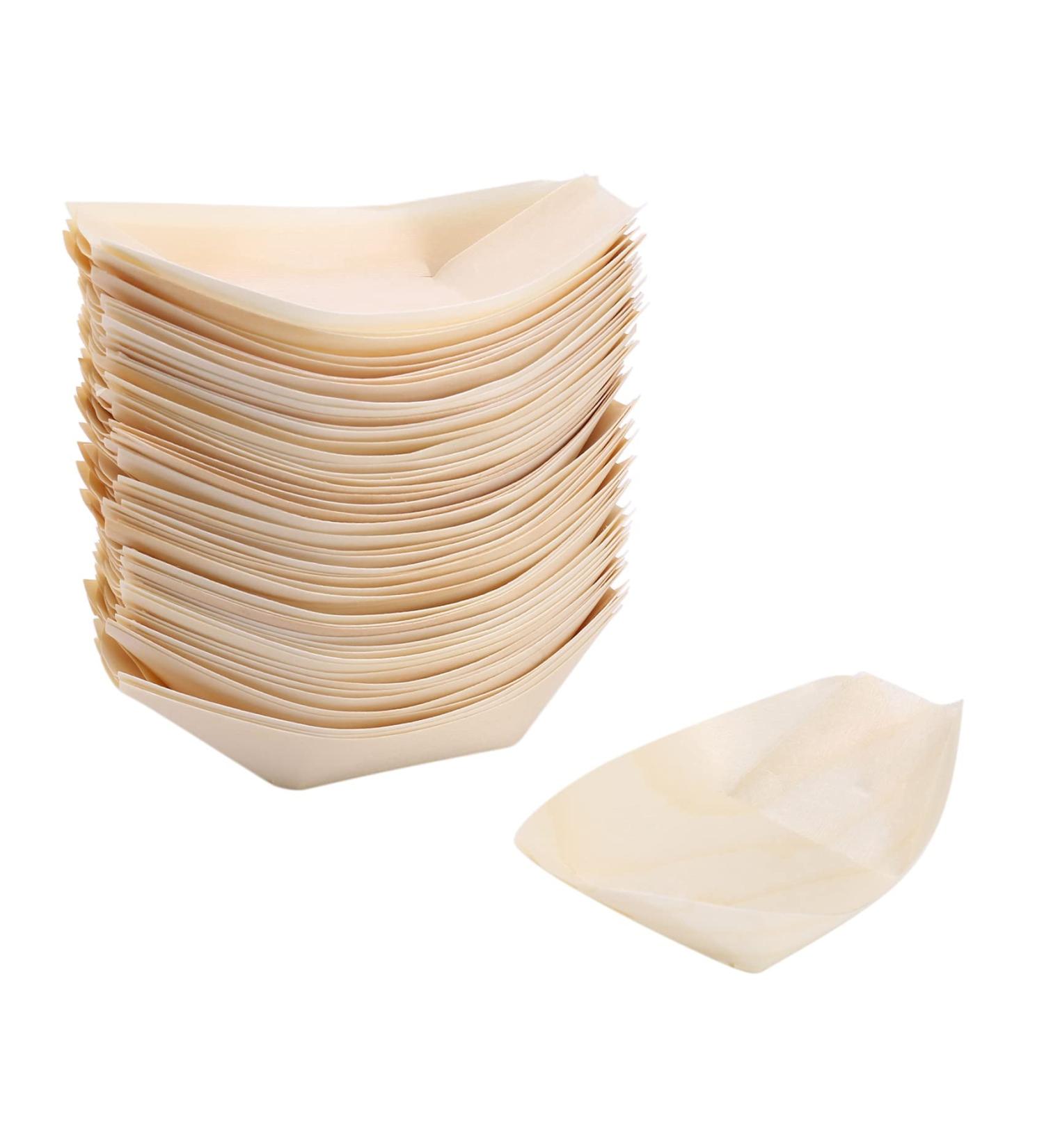 Floahazz 50x Finger Food - Bowls Boat Biodegradable Wood 11 cm x 6.5 cm - Buy Online on GoSupps.com