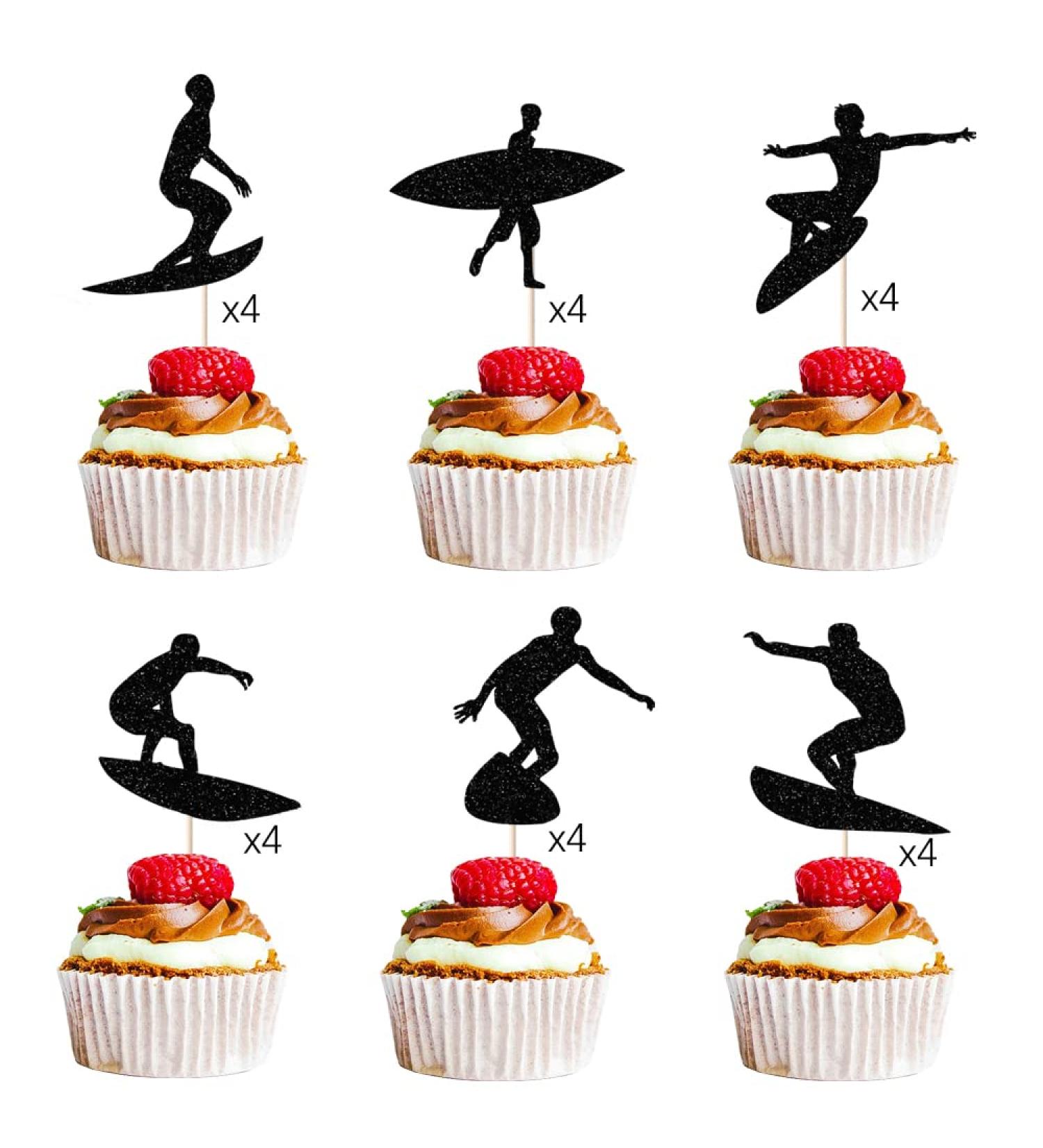 Bejotaa Glitter 24 Piece Happy Birthday Surfboard Cake Topper Summer Themed Beach Surfing Theme Hawaii Party Birthday Sport Cupcake (black) - Buy Online on GoSupps.com