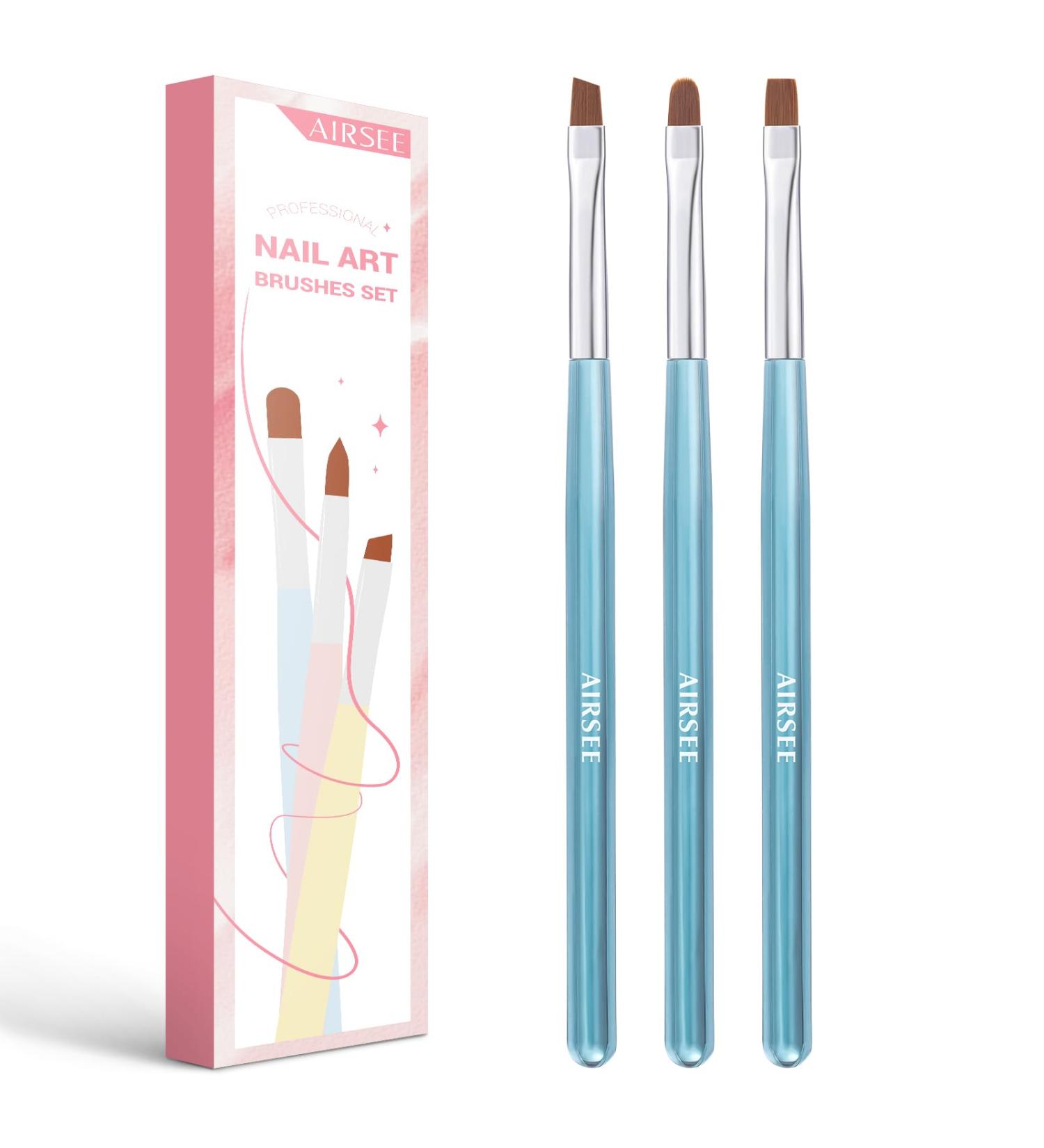 AIRSEE Nail Art Clean Up Brushes - 3 Pcs Flat/Oval/Fine Angled Gel Nail Brushes for Perfect Nail Polish Precision & Cuticle Cleaning - Buy Online on GoSupps.com