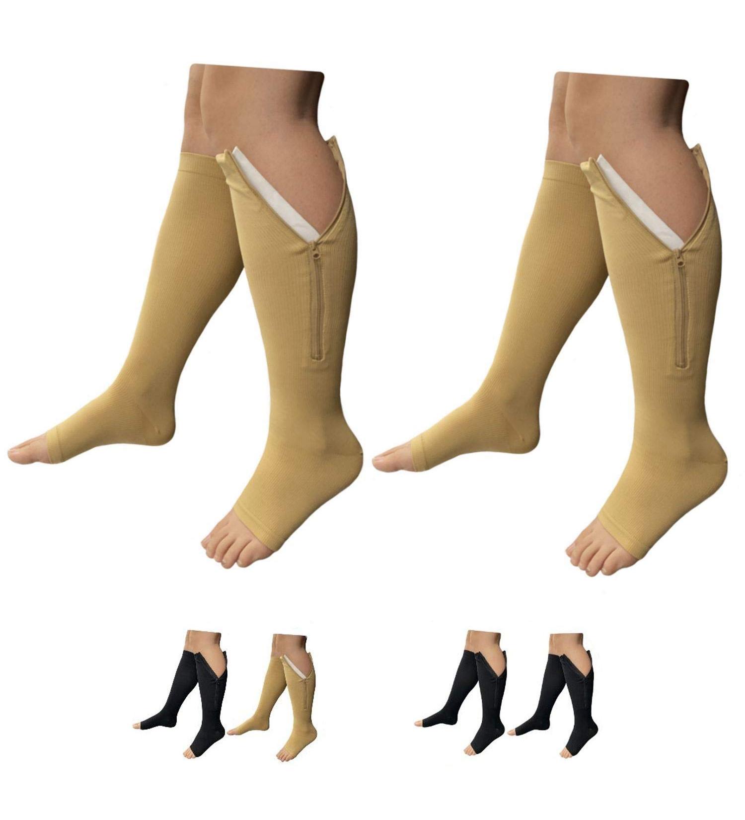 Shop Petite Open Toe Compression Socks 20-30 mmHg - 2 Pairs Beige (P-2XL) | International Shipping Available - Buy Online on GoSupps.com