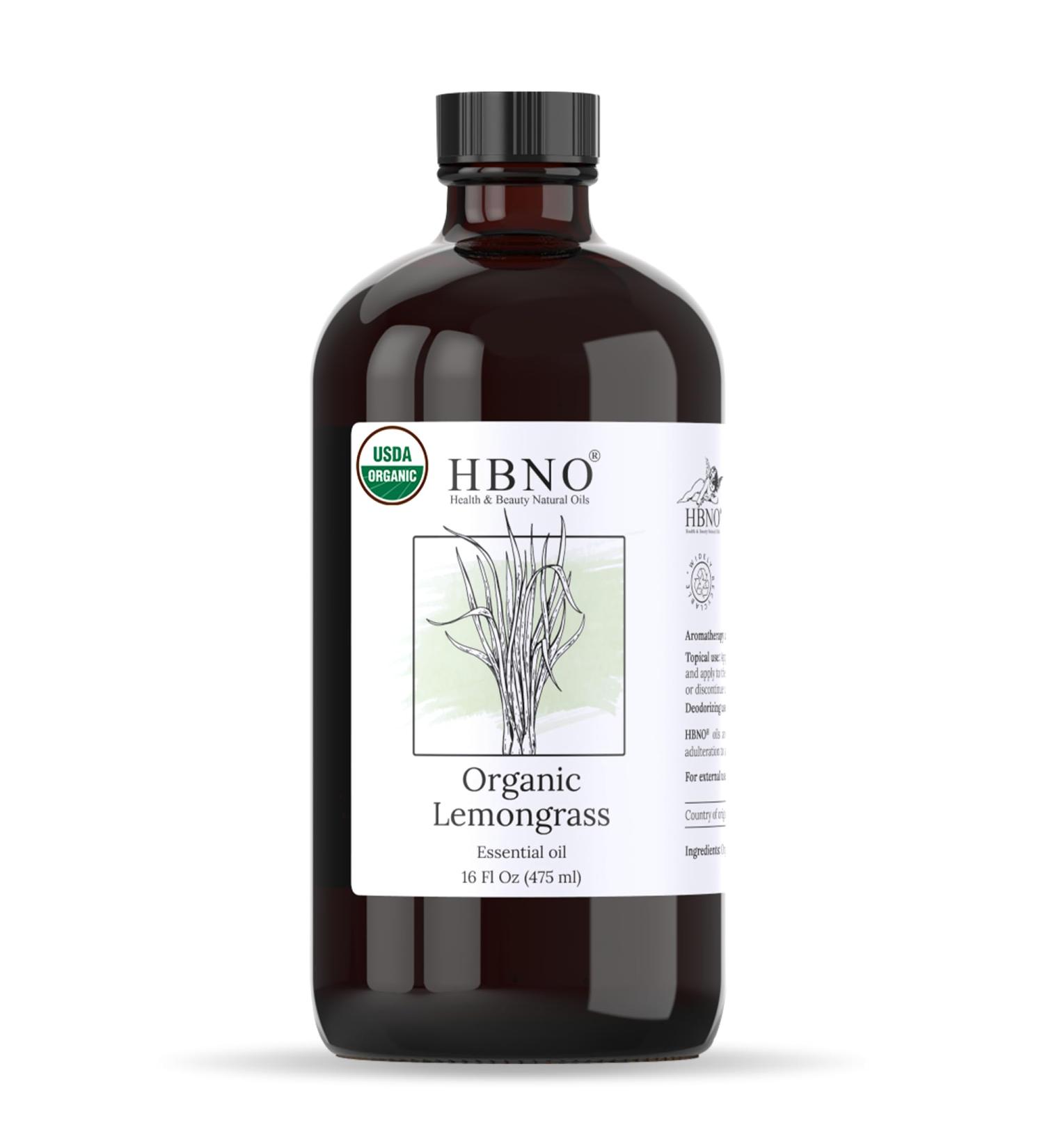 HBNO Organic Lemongrass Essential Oil - 16 oz (475ml) Large Size - Ideal for Shampoos Conditioners Mouth Washes Face wash Lotions and Skin Care Products. - Buy Online on GoSupps.com