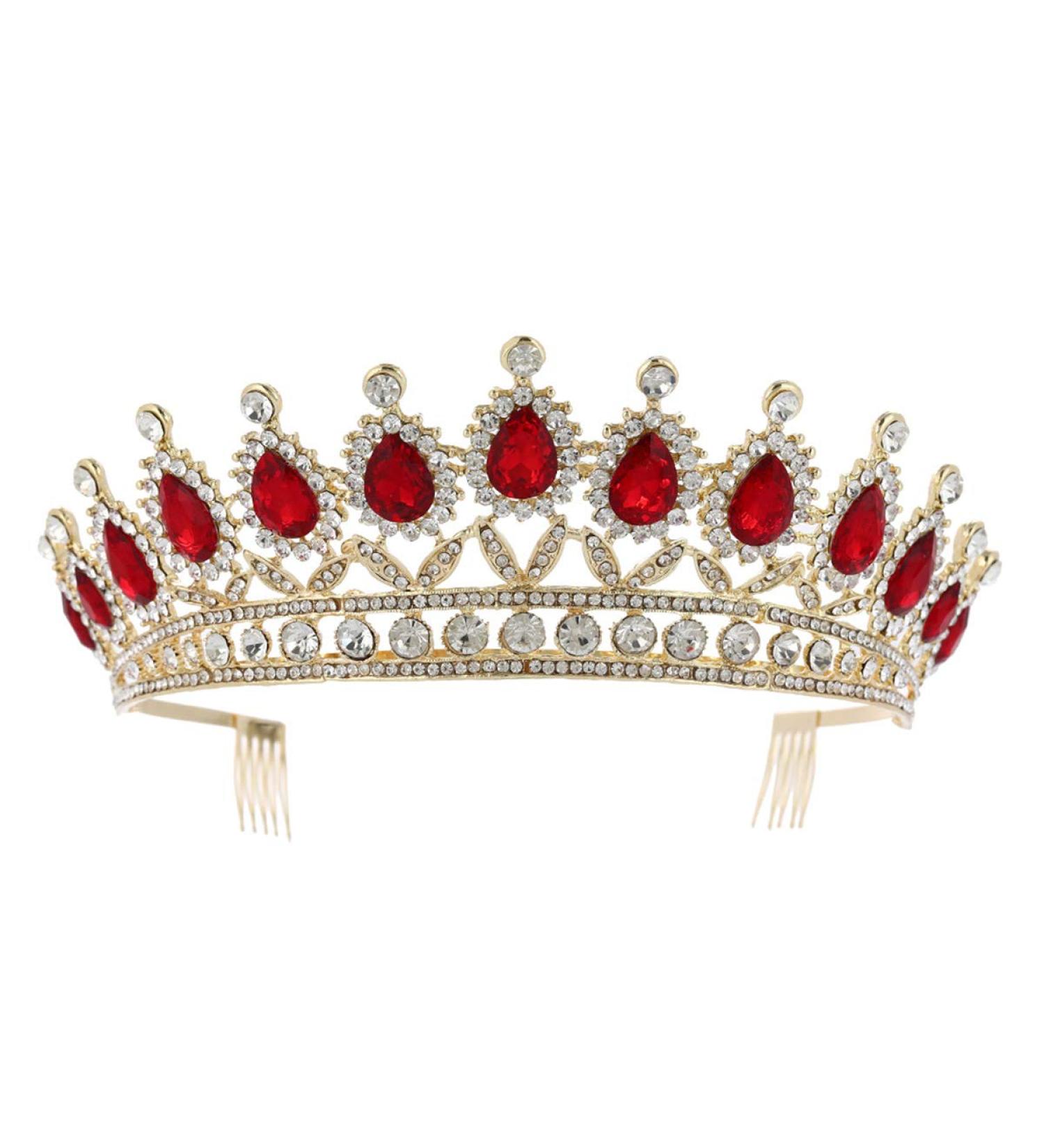 Lurrose Bridal Rhinestone Crown Headpiece - Elegant Red Alloy Hair Accessory for Women & Girls - 1 PC with Comb - Buy Online on GoSupps.com