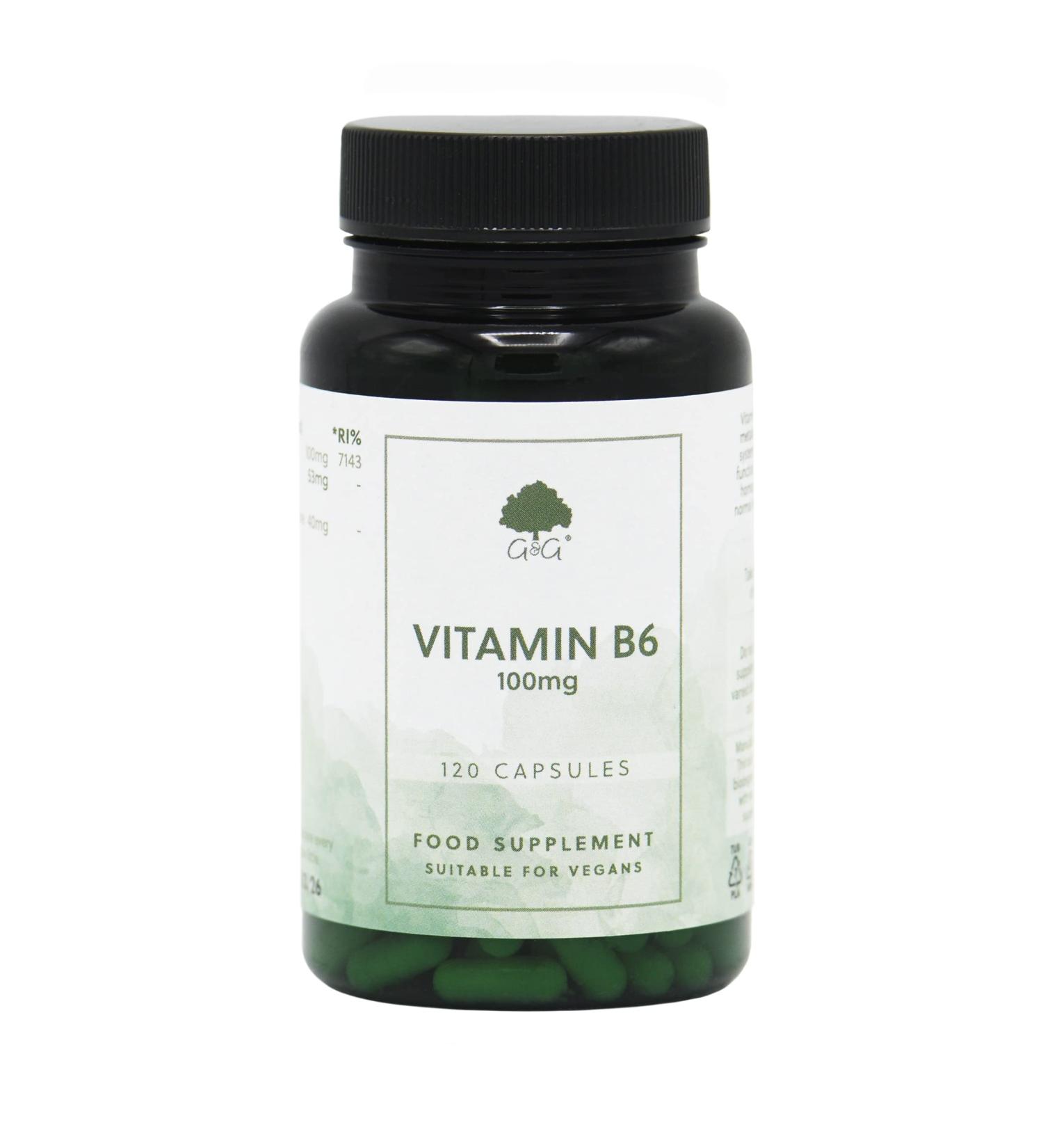 Vitamin B6 Pyridoxine HCl Capsules - 100mg | 120 Vegan Capsules | G&G Vitamins - Buy Online on GoSupps.com