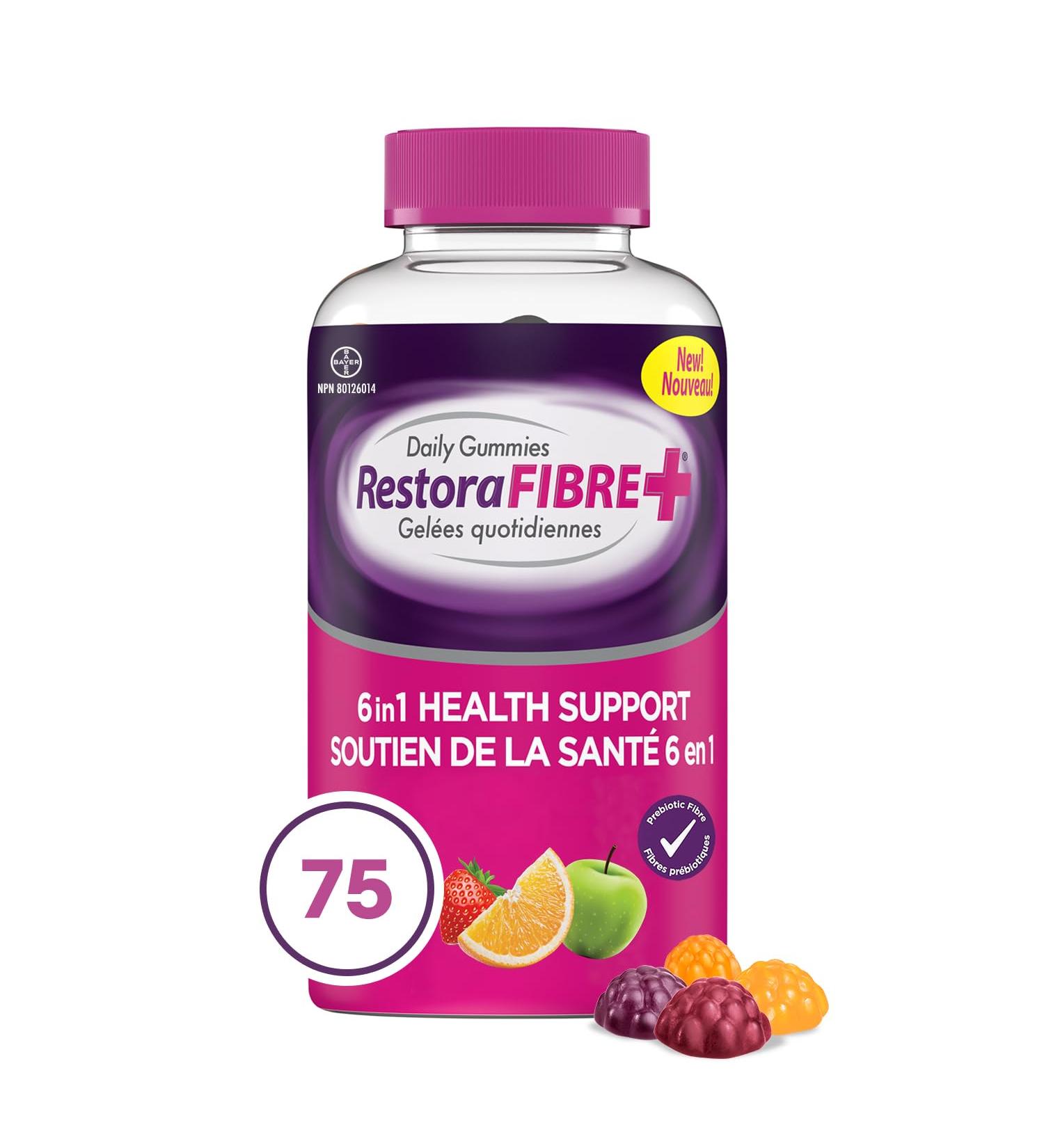 RestoraFIBRE+ 6 in 1 Daily Prebiotic Fibre Supplement Gummies for Adults Supports Health Benefits including Regularity Gentle Constipation Relief & Healthy Immune Function with Naturally Sourced Inulin (75 ea) - Buy Online on GoSupps.com
