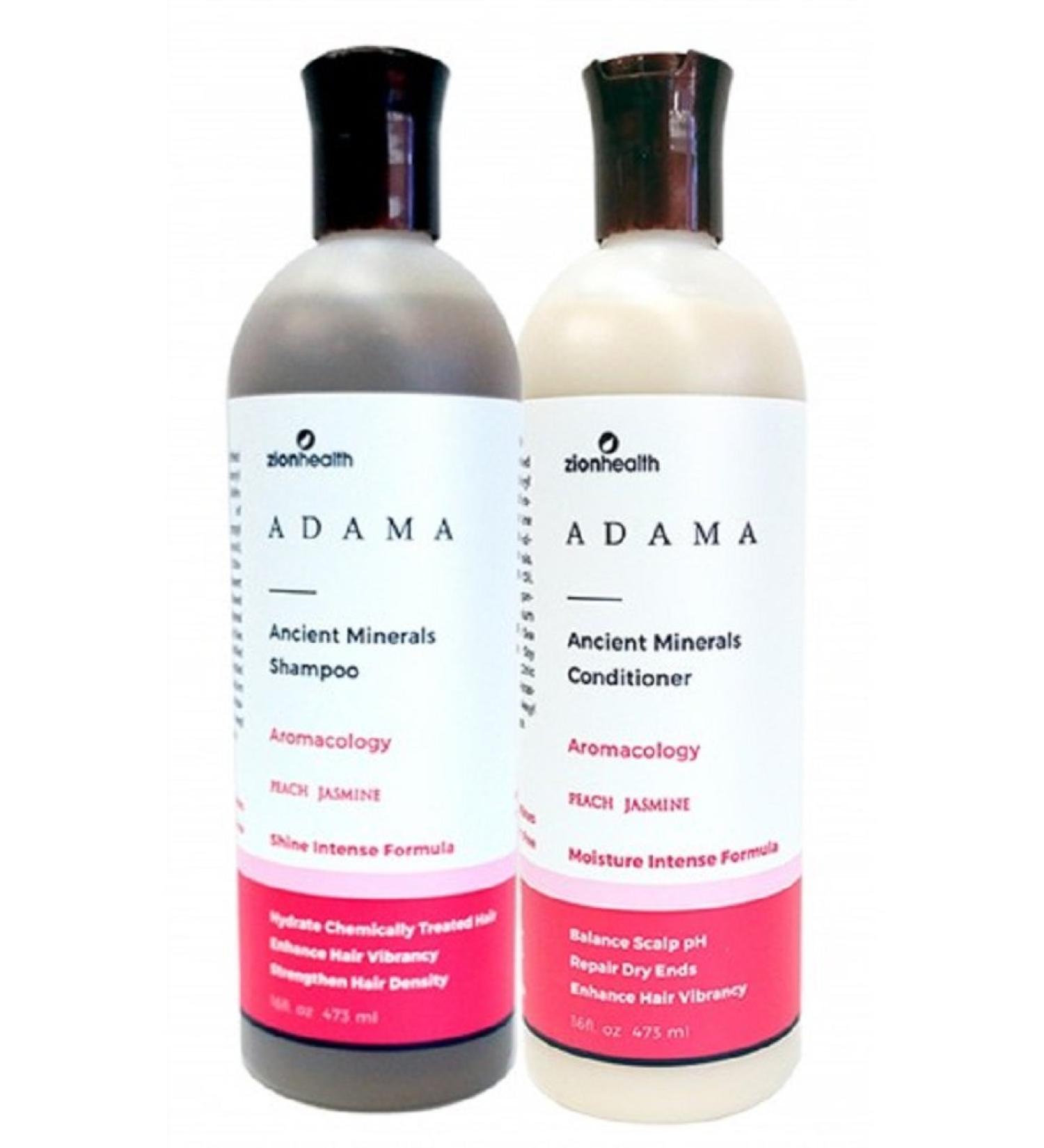 Adama Minerals Shampoo and Conditioner Set 16 oz (Aromacology (Peach Jasmine))