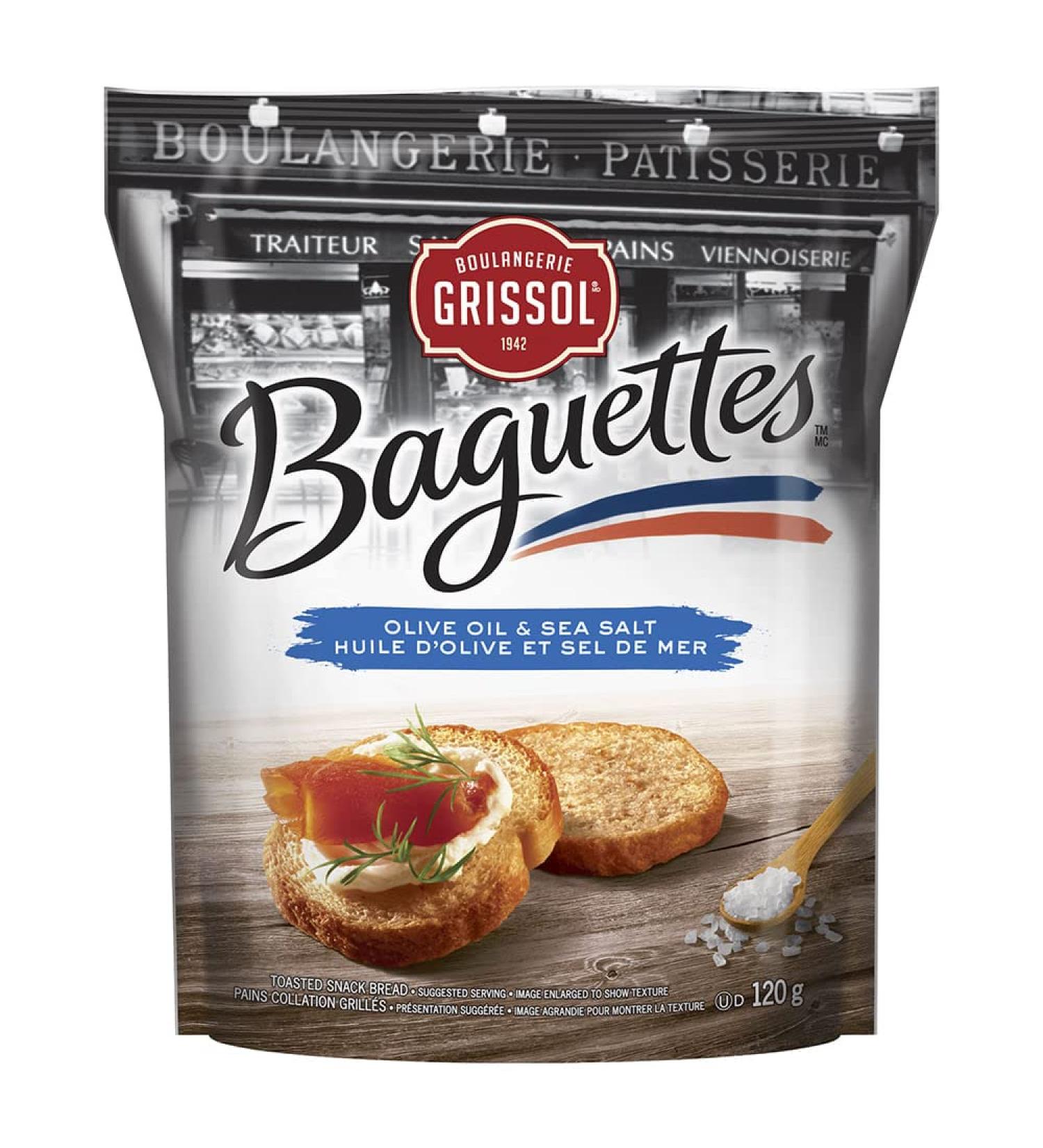 Boulangerie Grissol Baguettes Olive Oil & Sea Salt - Light and Crispy Perfects as a Stand-Alone Snack or Topped 120g Unit Pack Baguettes Olive Oil & Sea Salt 120 g (Pack of 1)