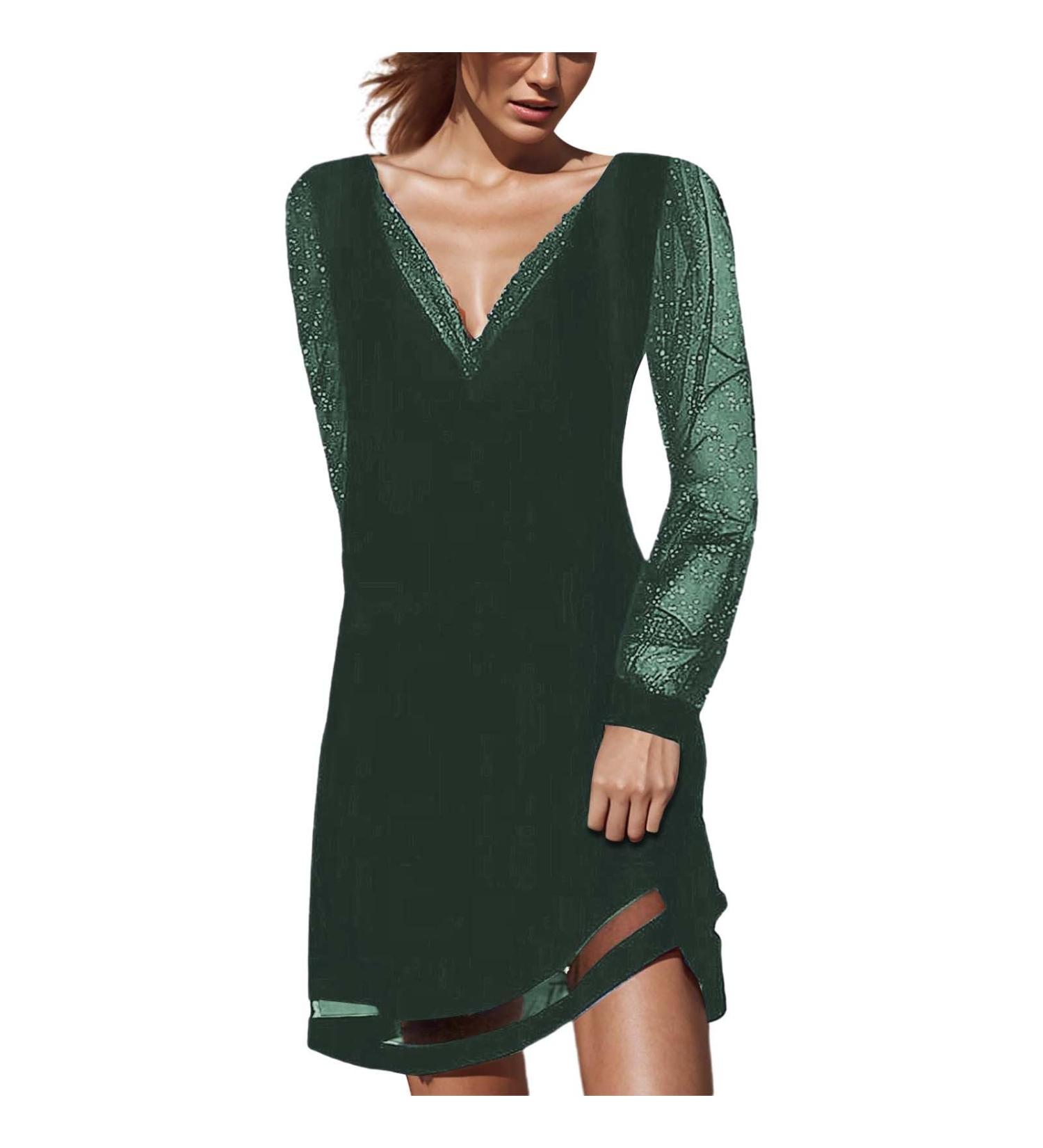 Hanxiulin Women's Winter Maxi Dress - Elegant Long-Sleeved Party & Cocktail Dress V-Neck Bodycon Evening Dress in Green - Perfect Gift for Any Occasion - Buy Online on GoSupps.com