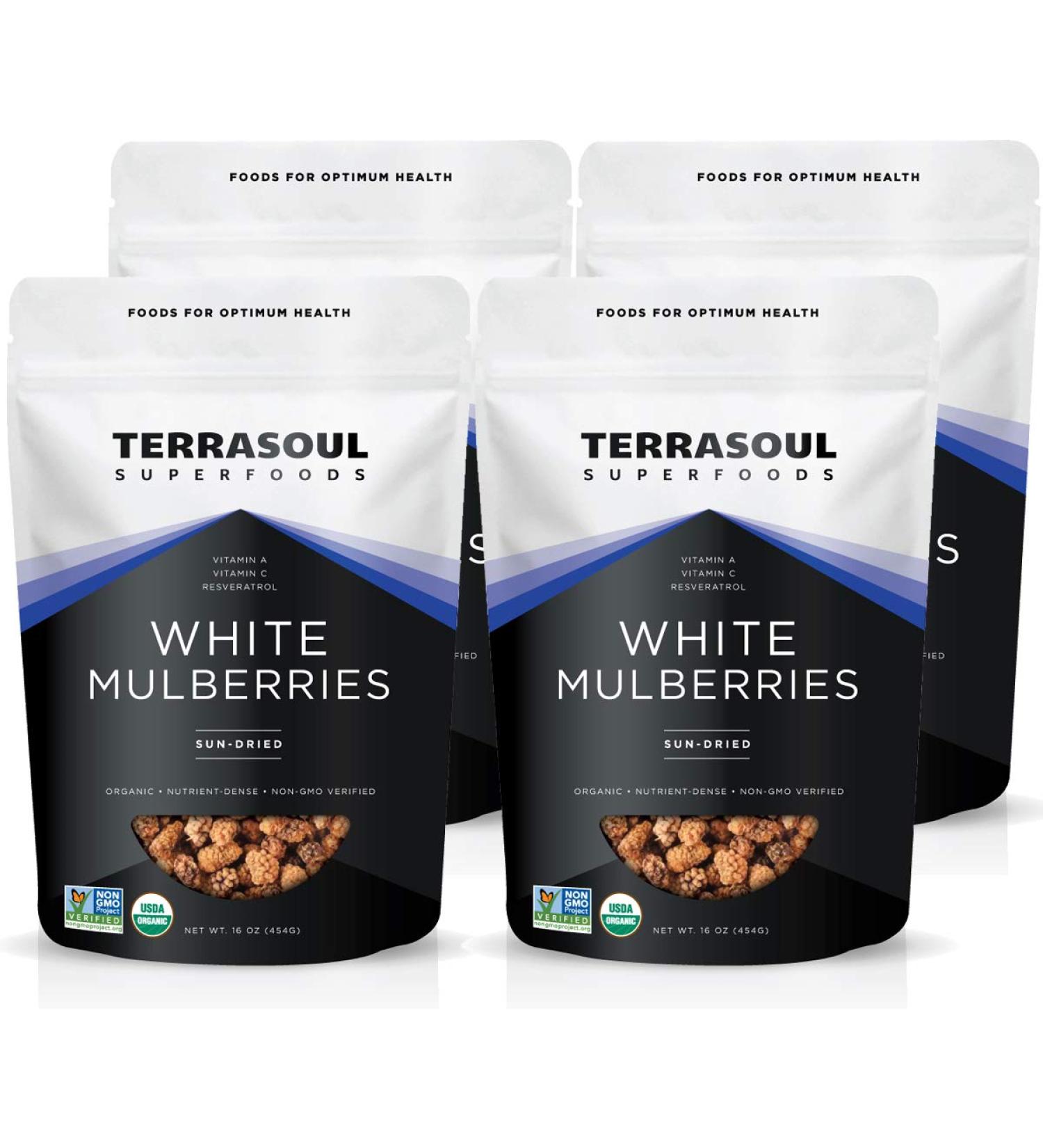 Terrasoul Superfoods Organic Sun-Dried White Mulberries 4 Lbs (4 Pack) - Low Glycemic & Vitamin C-Rich - Buy Online on GoSupps.com