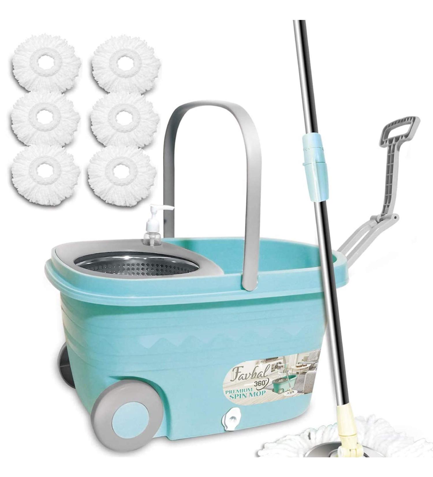 Favbal Spin Mop Bucket with Wringer Set 6 Replacement Refills 61 Extended Handle For Home Hardwood Floors Tiles