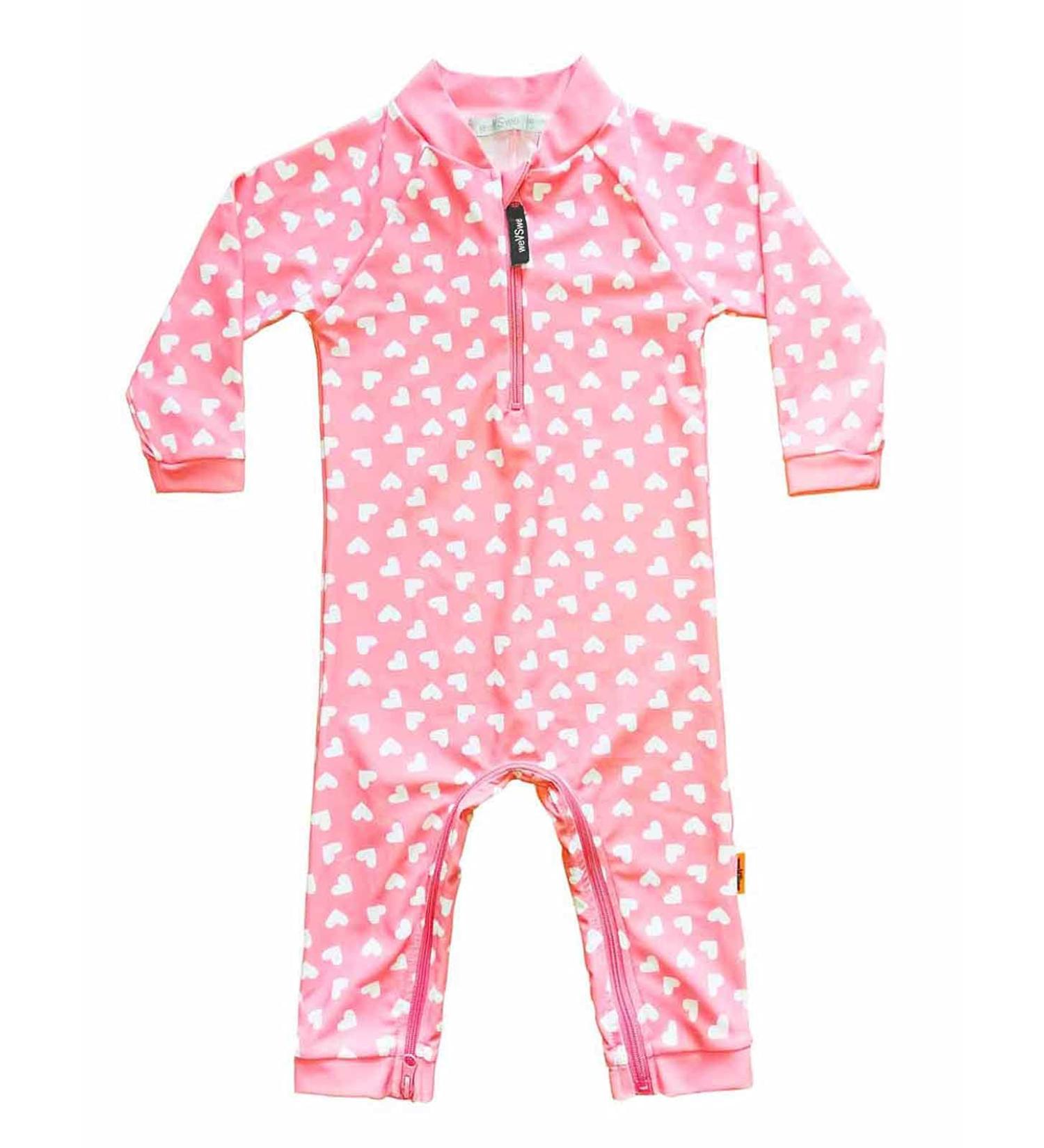 weVSwe Baby Toddler Boy Swimsuit | UPF 50+ Sun Protection | Rash Guard Swimwear with Crotch Zipper | 0-3 Years | Pink Hearts - Buy Online on GoSupps.com