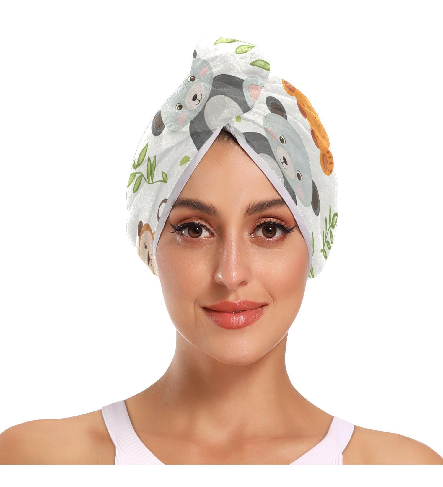 Super Absorbent Animal Babies Hair Towel 2 Pack - Quick Dry Hair Turbans for Women & Girls - Buy Online on GoSupps.com