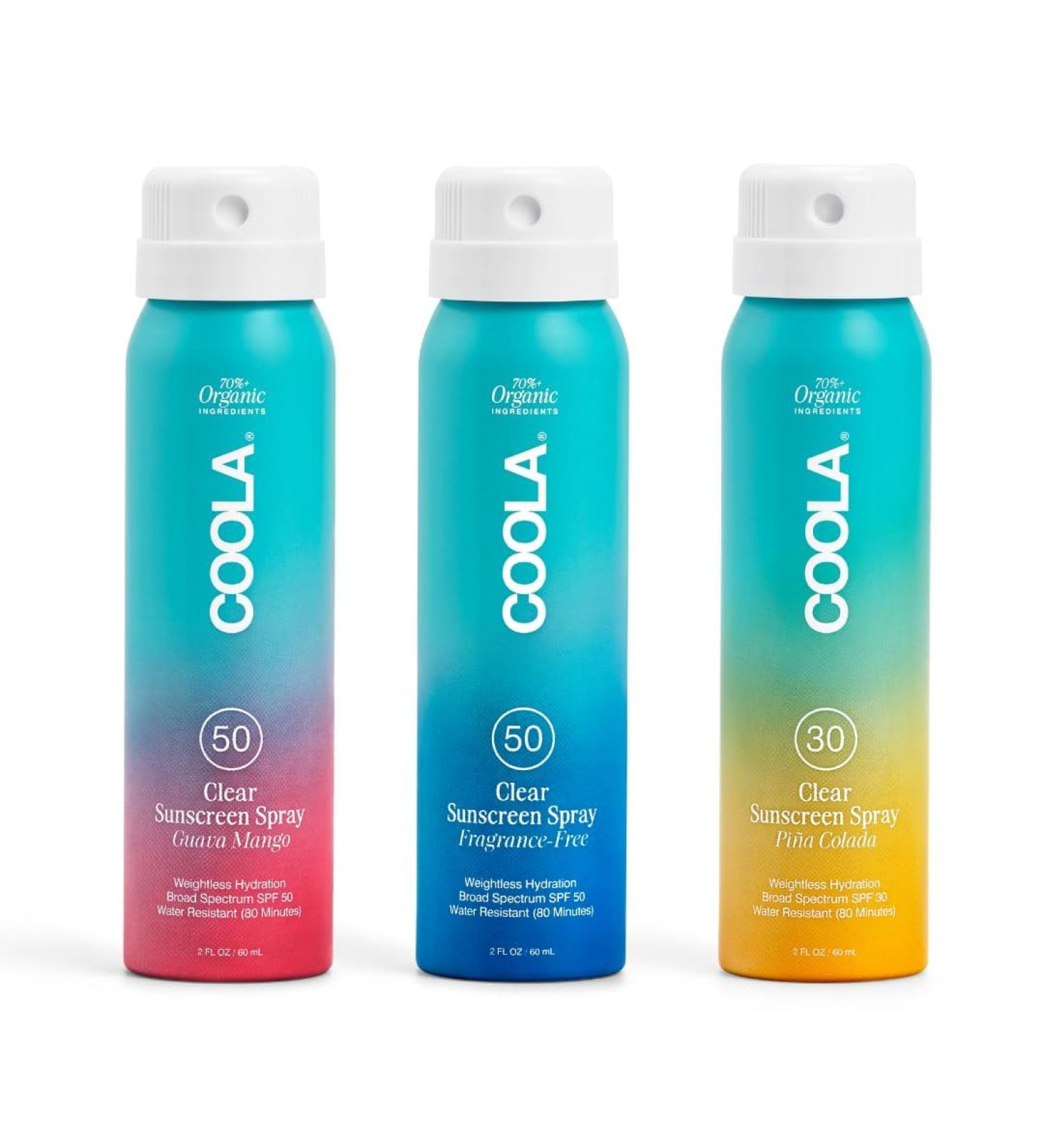 COOLA Organic Sunscreen SPF 50 & 30 Sunblock Spray Kit Dermatologist Tested Skin Care for Daily Protection Vegan and Gluten Free Travel Size 2 Fl Oz 3 Pack - Buy Online on GoSupps.com