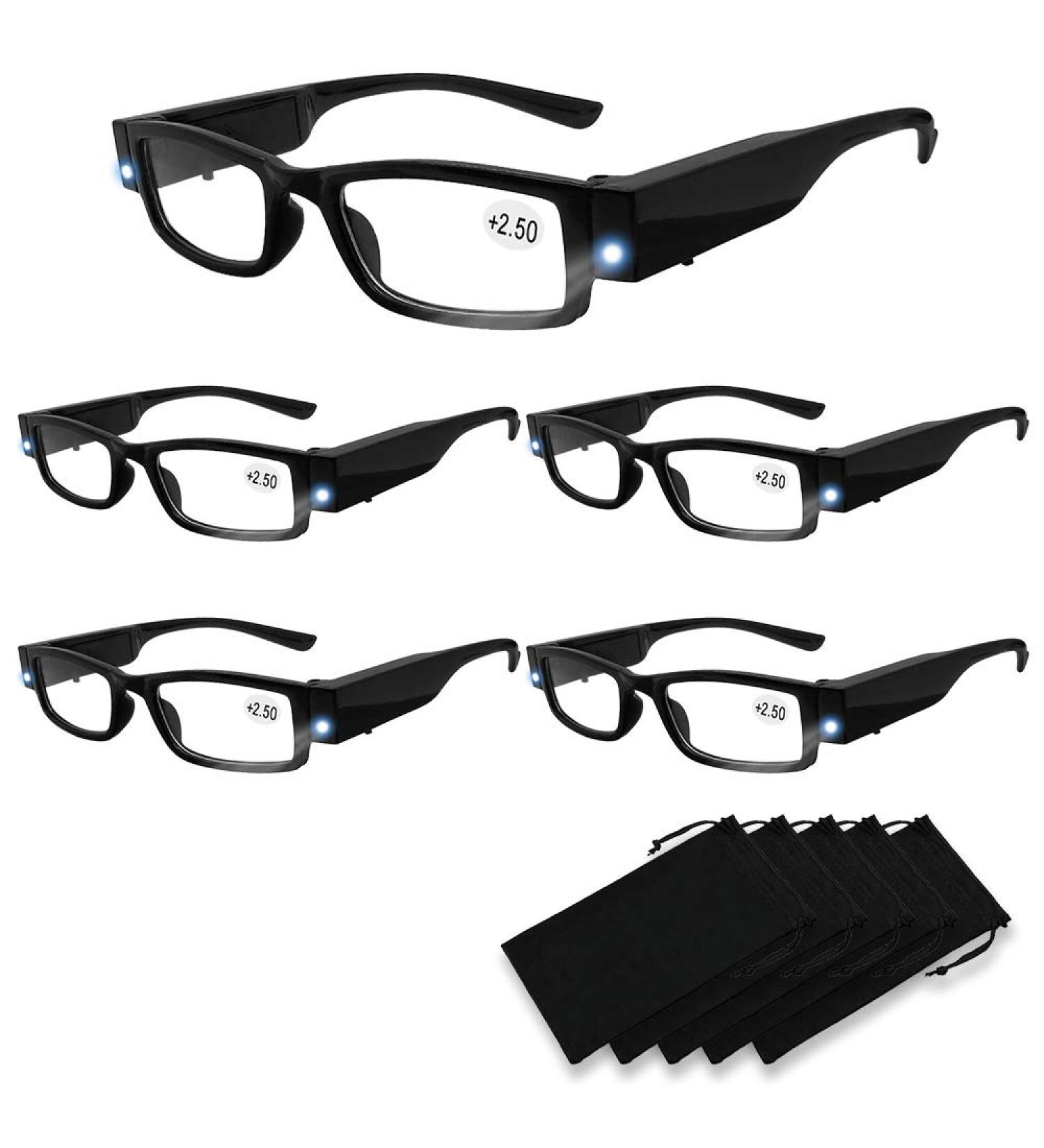 LED Reading Glasses with Lights - Lighted Magnifier for Clear Vision | 5PCS Black +250 - Ideal Nighttime Readers - Buy Online on GoSupps.com