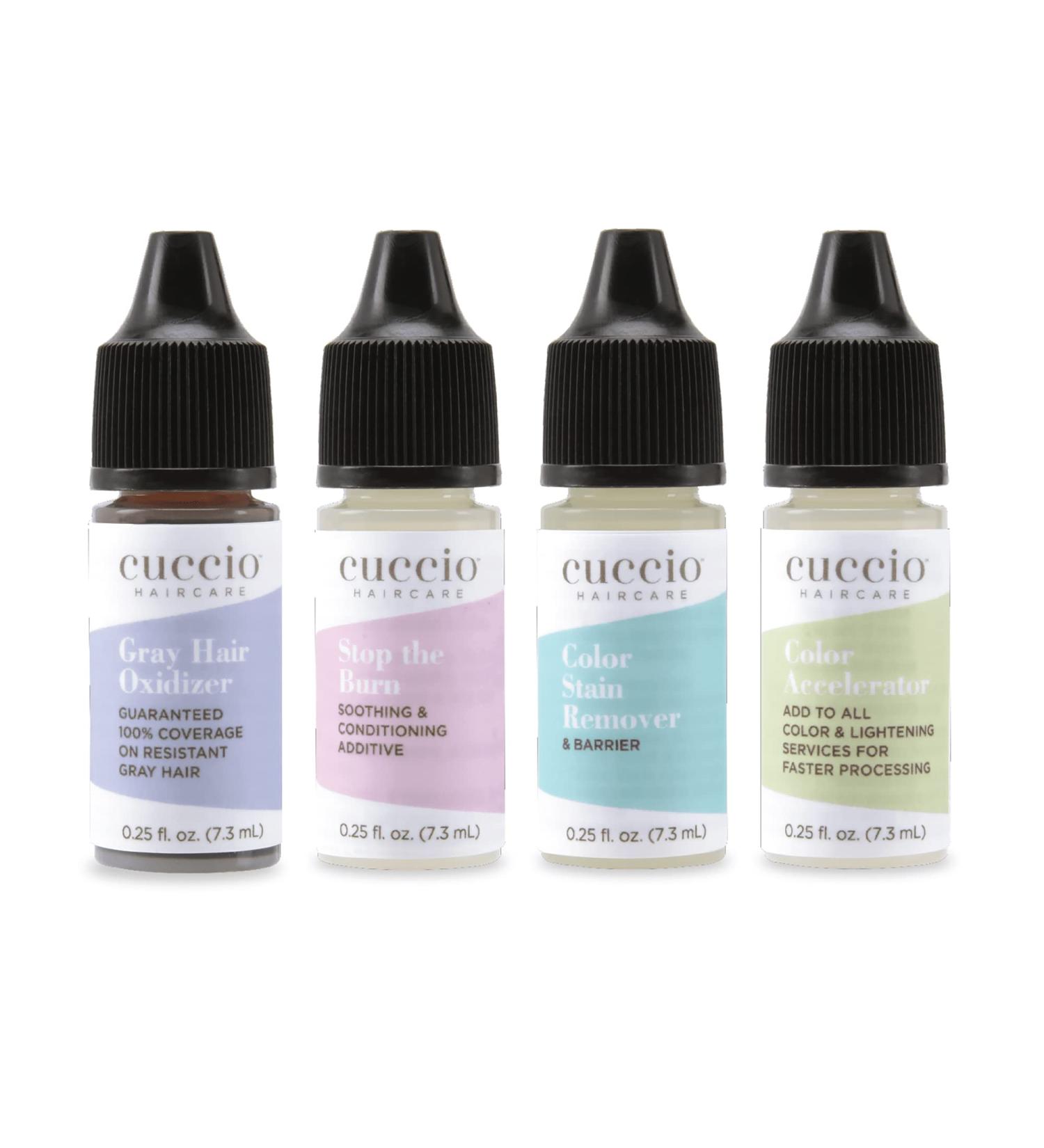 Cuccio Haircare Try Me Collection Kit | Hair Coloring Essentials | Gluten & Paraben Free | Travel Size 4 Pc | Stop The Burn & Gray Hair Treatments - Buy Online on GoSupps.com