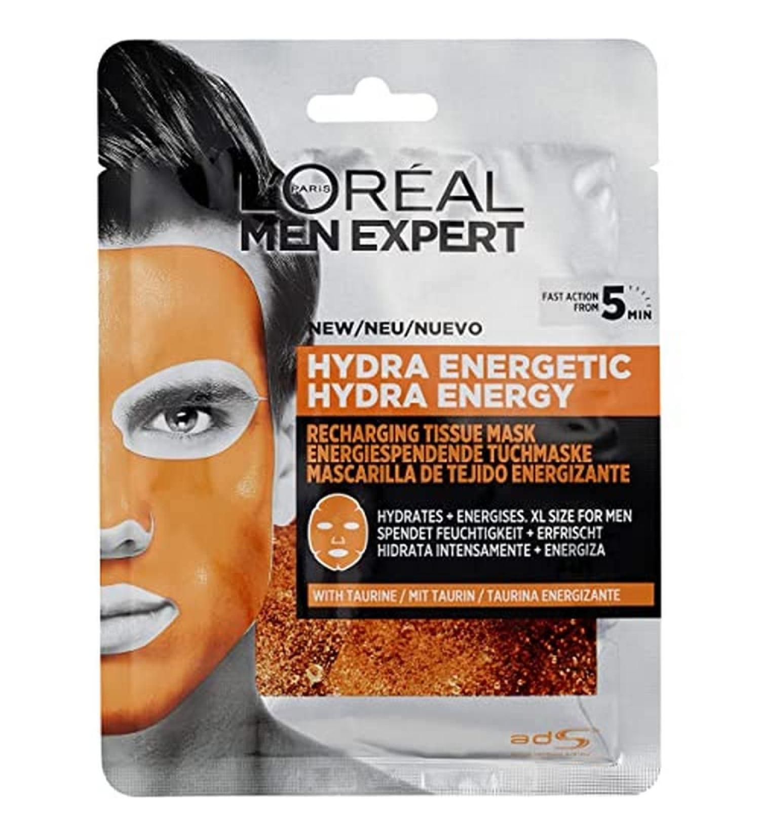 L'Or al Men Expert Hydra Energetic Tissue Face Mask for Tired Skin - Revitalize & Refresh | 1 Piece Sheet Mask for Men - International Shipping Available - Buy Online on GoSupps.com
