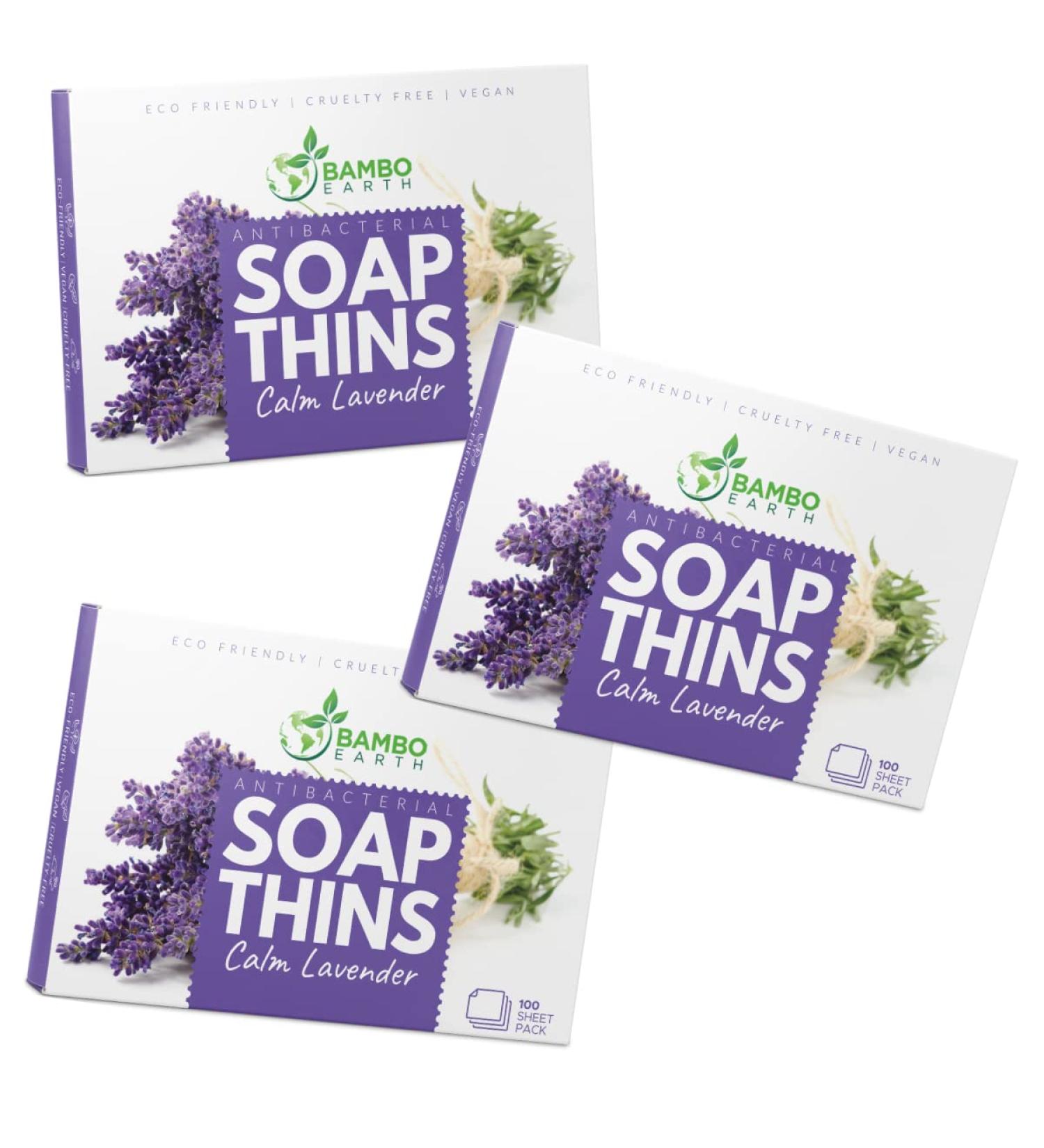 BAMBOEARTH Antibacterial Paper Soap Sheets - 3 Pack Portable Disinfecting Hand Washing Strips, Dissolvable & Disposable Travel Soap Sheets, Lavender Scented Dry Mini Soap Sheets - Buy Online on GoSupps.com