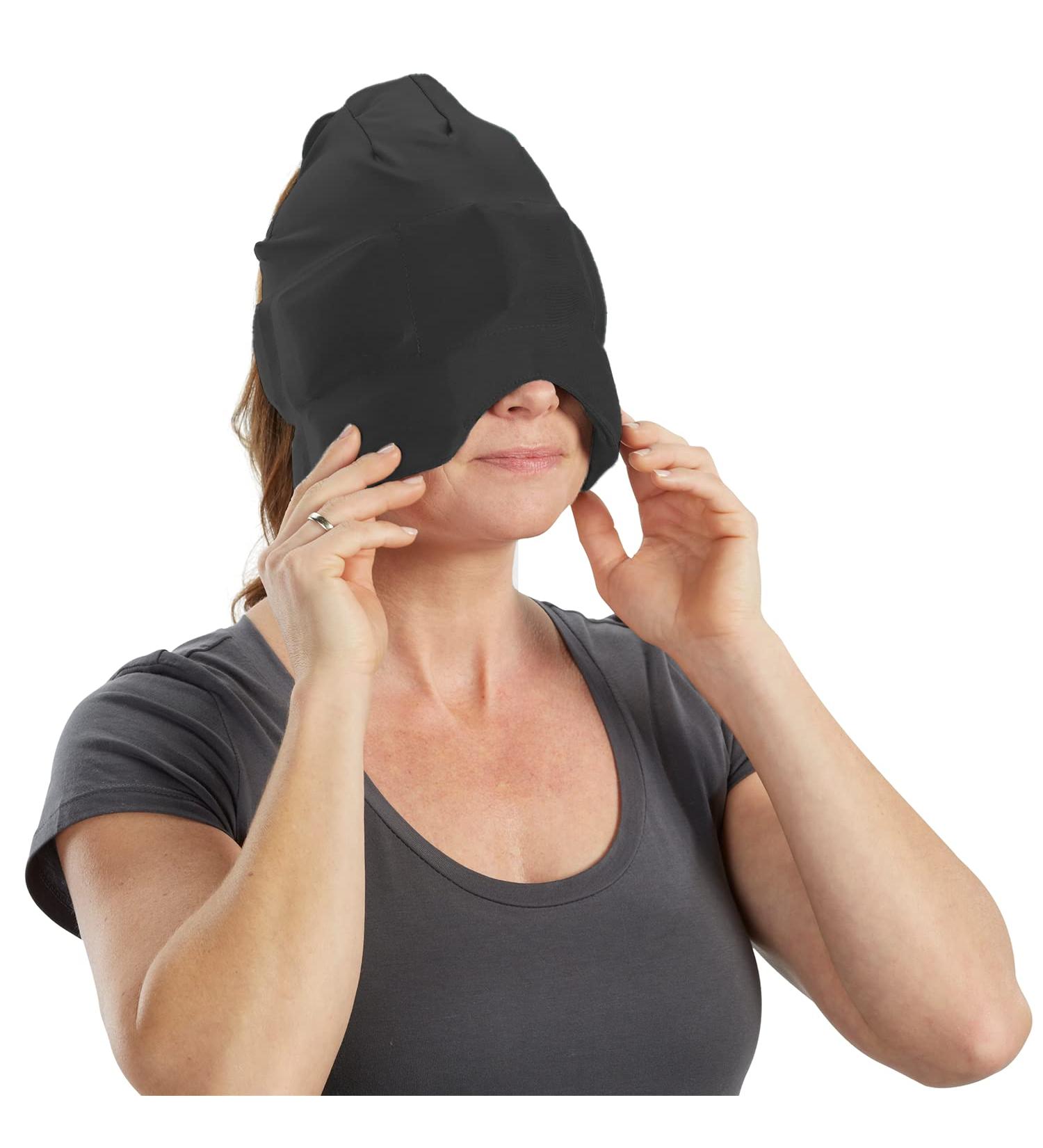 Aculief Headache & Migraine Relief Hat - Natural Ice Mask for Stress & Muscle Pain - Supports Relaxation and Sinus Alleviation - Stretchy, Comfortable, and Cool Wearable - Black - Buy Online on GoSupps.com