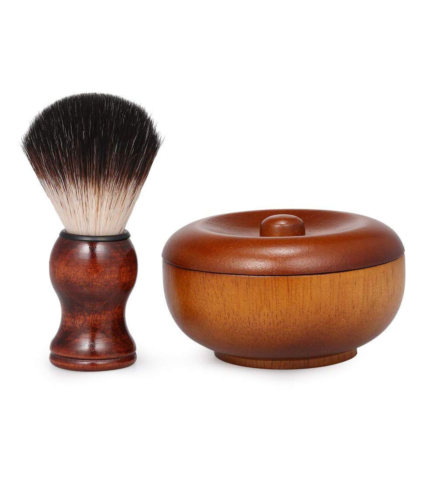 Premium 2-in-1 Shaving Brush & Cream Bowl Set | Soft Brush & Wooden Soap Cup for Classic Manual Shaving - International Shipping Available - Buy Online on GoSupps.com