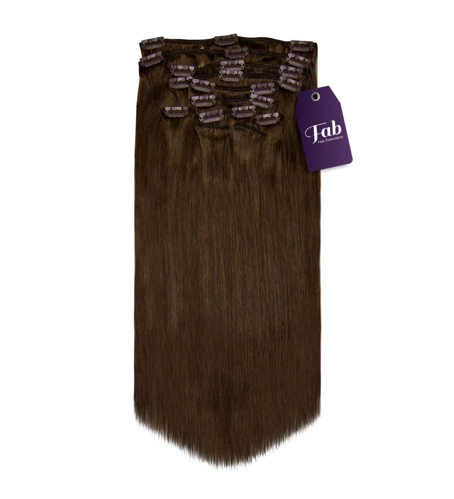 Fab Clip In Remy Full Head Hair Extensions 10-Piece Set #4-Chocolate Brown 20 inch
