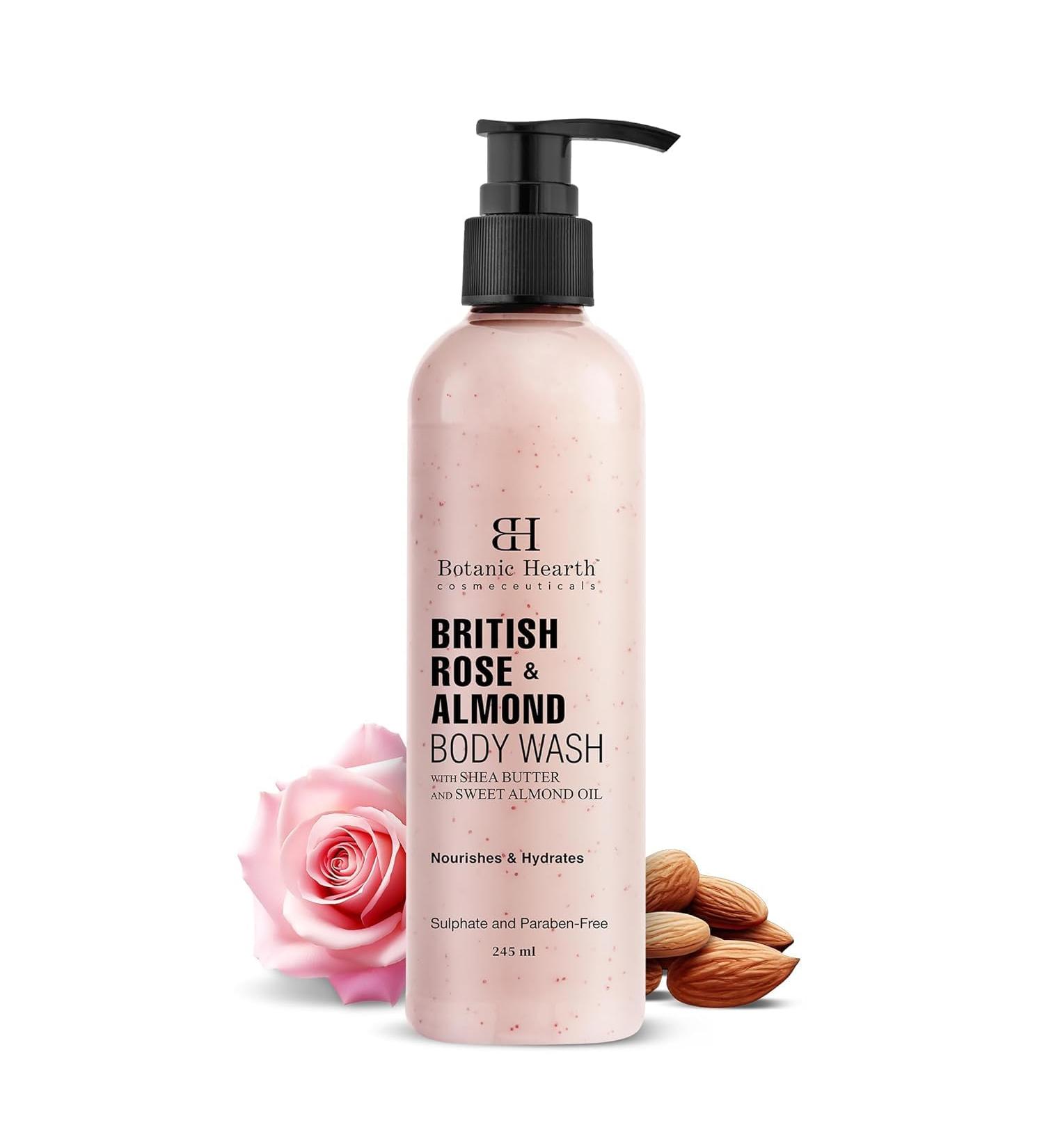 Botanic Hearth British Rose & Almond Body Wash - Moisturizing Shower Gel for Soft Skin | Sulfate & Paraben Free | 245ml - Buy Online on GoSupps.com