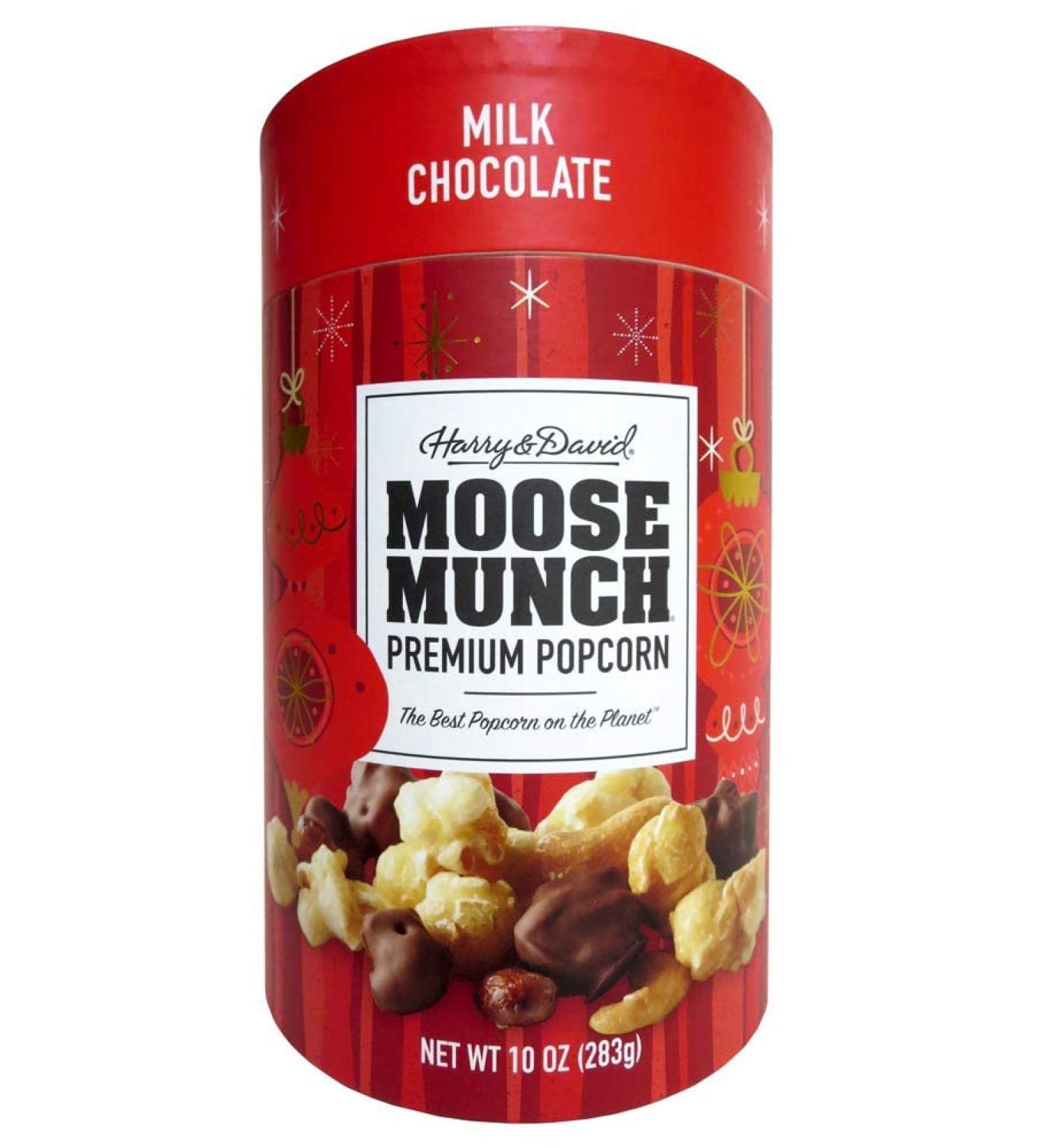 Harry & David Milk Chocolate Moose Munch Premium Popcorn Holiday Canister Milk-Chocolate 10 Ounce (Pack of 1)